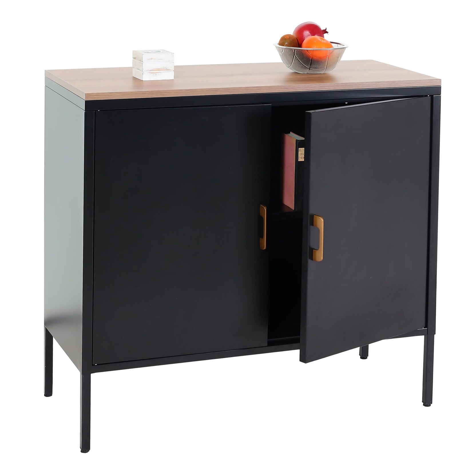 Kommode MCW-L84, Sideboard Schrank Anrichte, 2 Türen Metall 90x90x40cm, Melamin beschichtet ~ schwarz