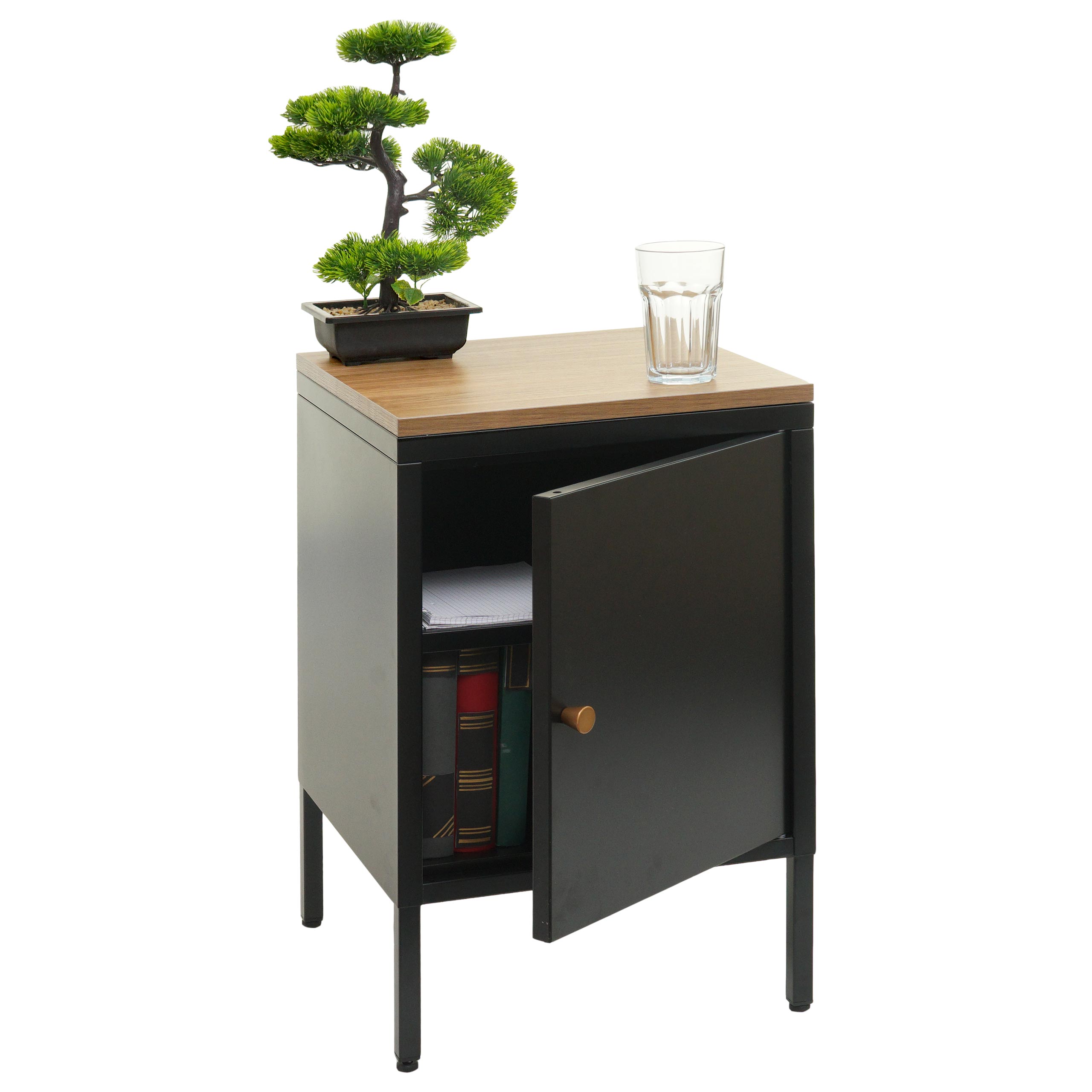 Nachttisch MCW-L84, Nachtschrank Kommode Beistelltisch Schrank, Metall 63x40x40cm, Melaminbeschichtet ~ schwarz - Bild 1