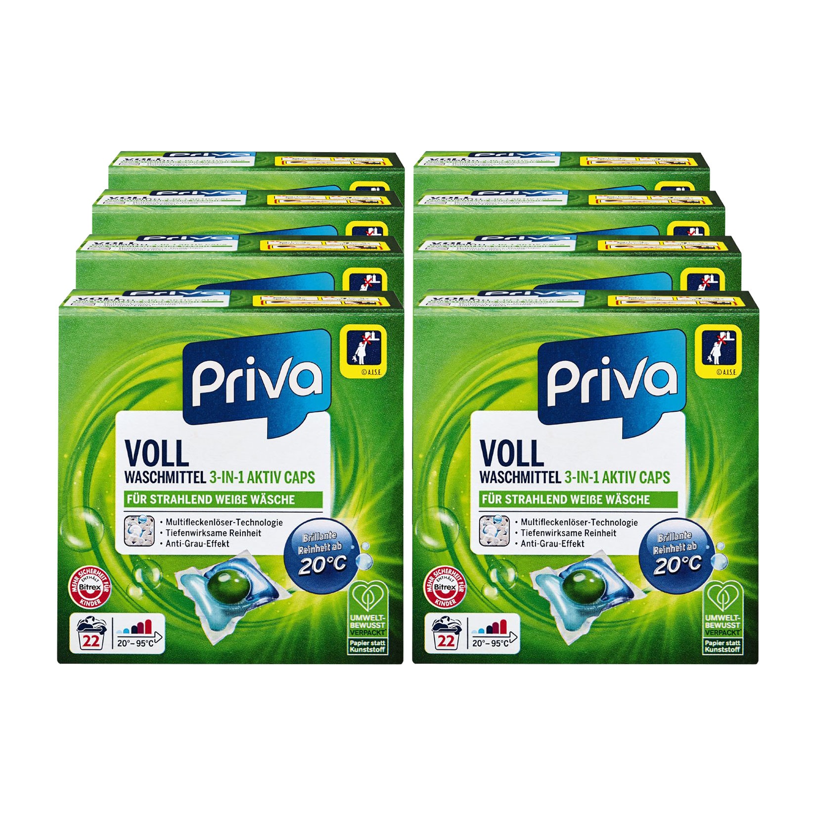 Priva Triple Vollwaschmittel 3-in-1 Caps 22 WL, 8er Pack - Bild 1