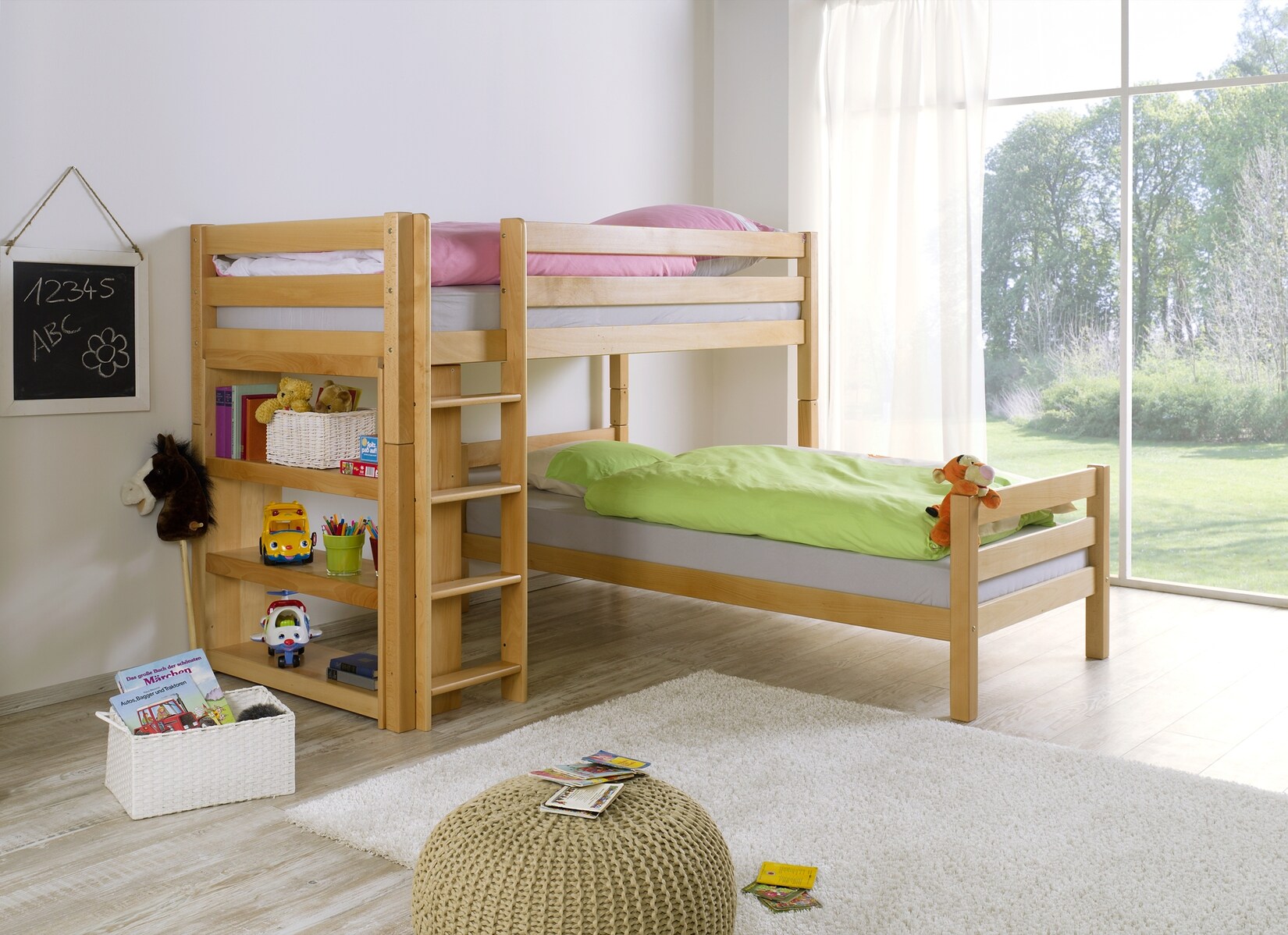 Relita – Etagenbett BENI L Buche massiv natur lackiert, 2 Liegeflächen über Eck | 04250468500512