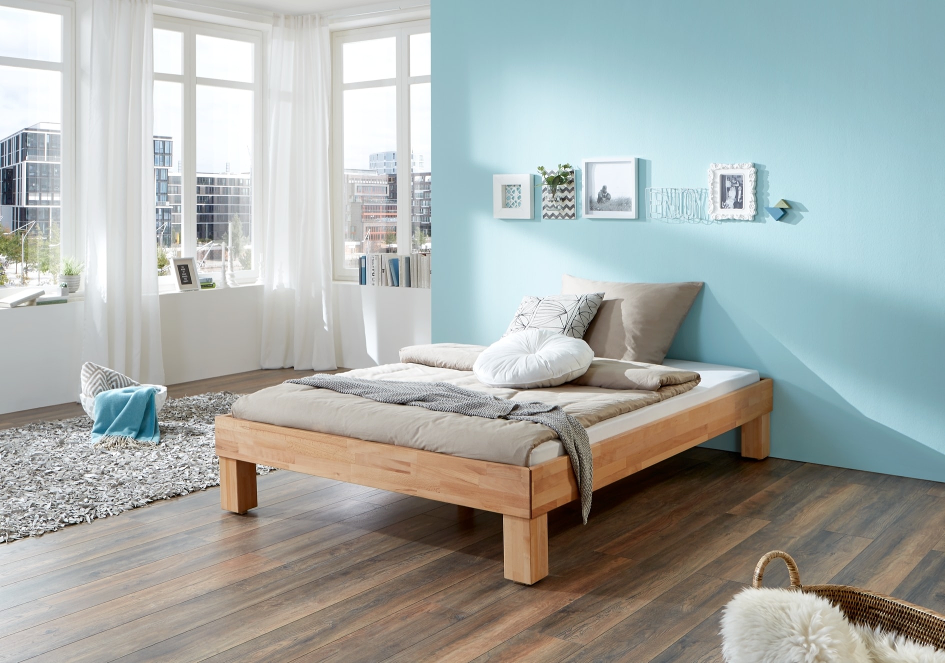 Relita - Futonbett Manuela, ohne Kopfteil, 90x200 Buche massiv natur ge&ouml;lt - Bild 1