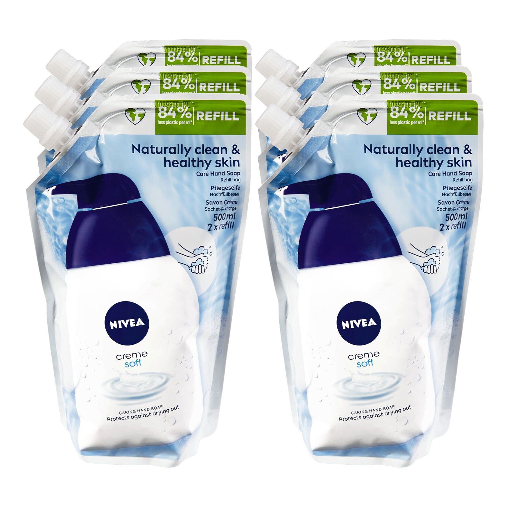 NIVEA Fl&uuml;ssigseife Creme Soft Nachf&uuml;llbeutel 500 ml, 6er Pack - Bild 1
