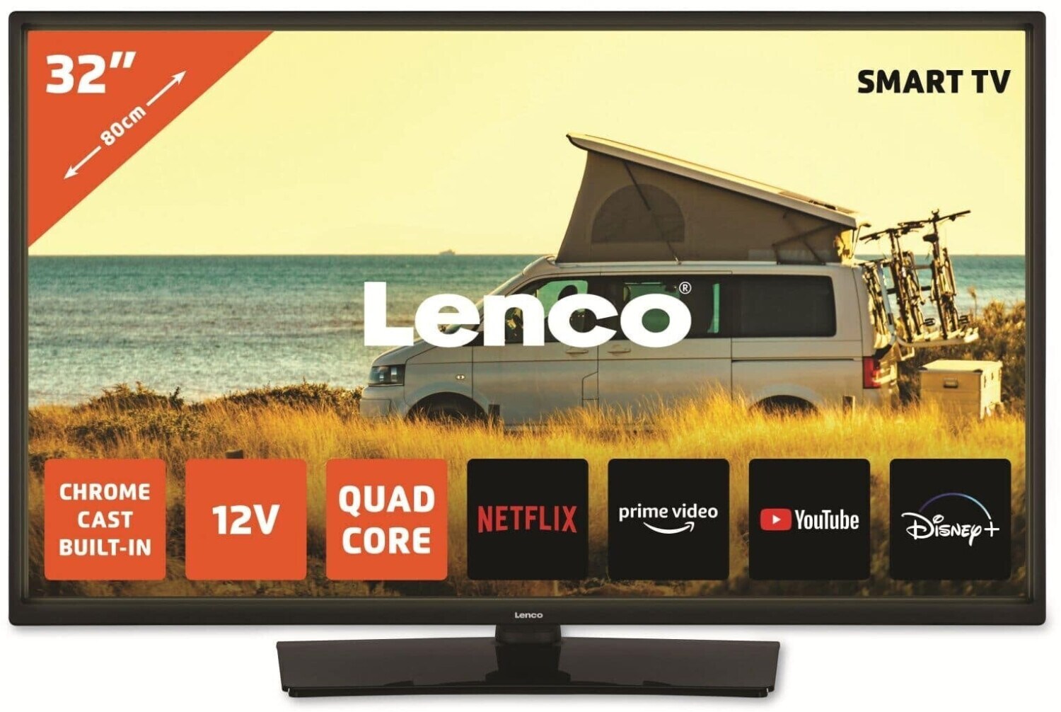 Lenco LED-3263BK - 32-Zoll Android-Smart-TV mit 12-V-Kfz-Adapter, schwarz - Bild 1