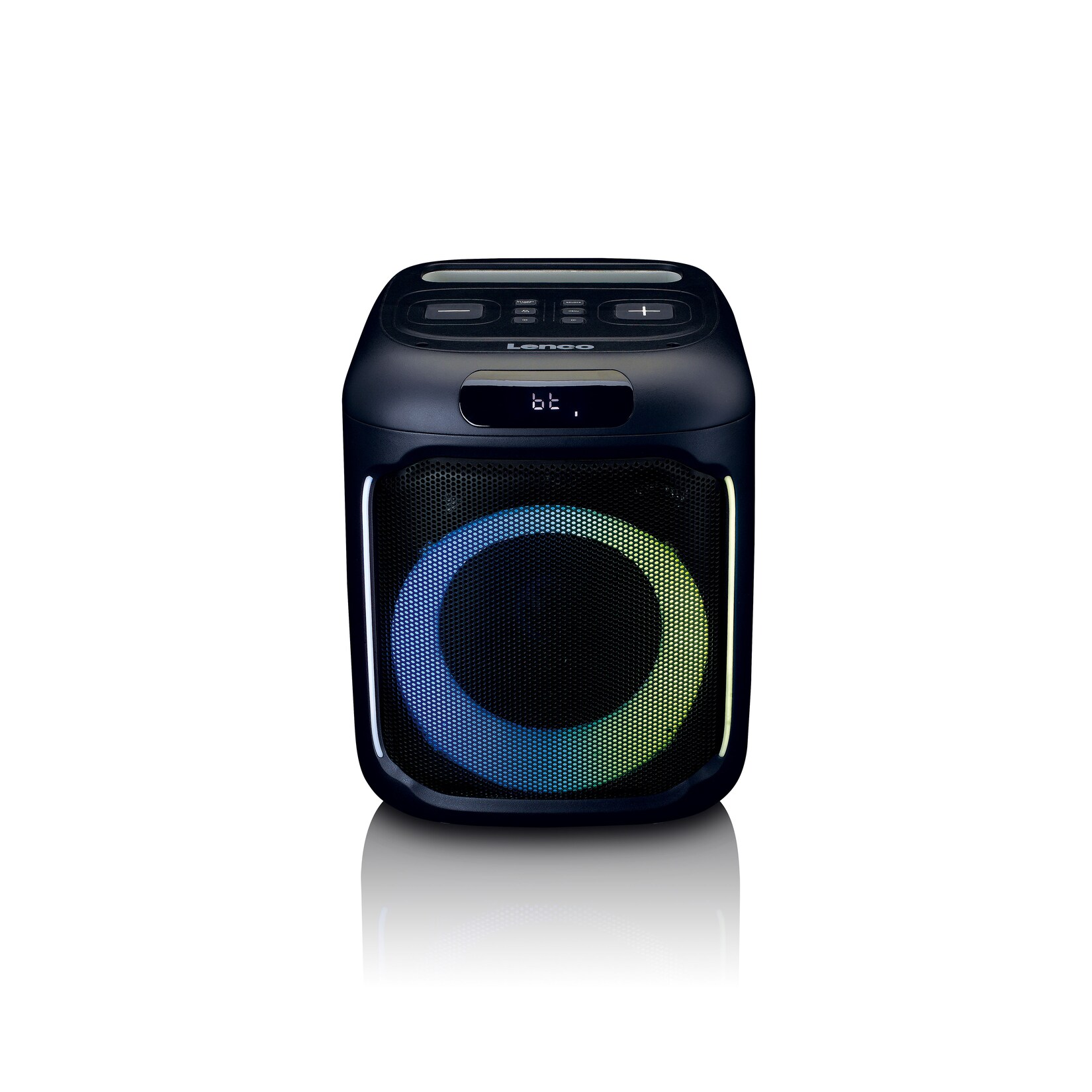 Lenco PA-100BK – Bluetooth® Party-Lautsprecher mit LED-Lichteffekten – 100W RMS, USB, 14 Stunden Batterielaufzeit – Schwarz | 08711902079385