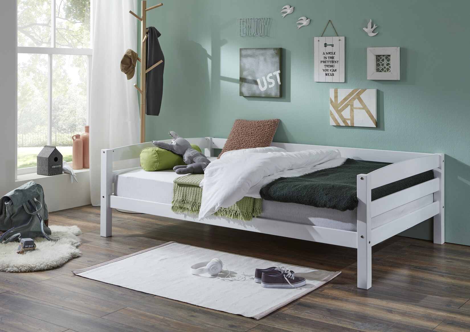 Relita – Einzelbett Nora in Buche massiv, weiß lackiert, Liegefläche 120×200 cm, ohne Lattenrost | 04250468554393