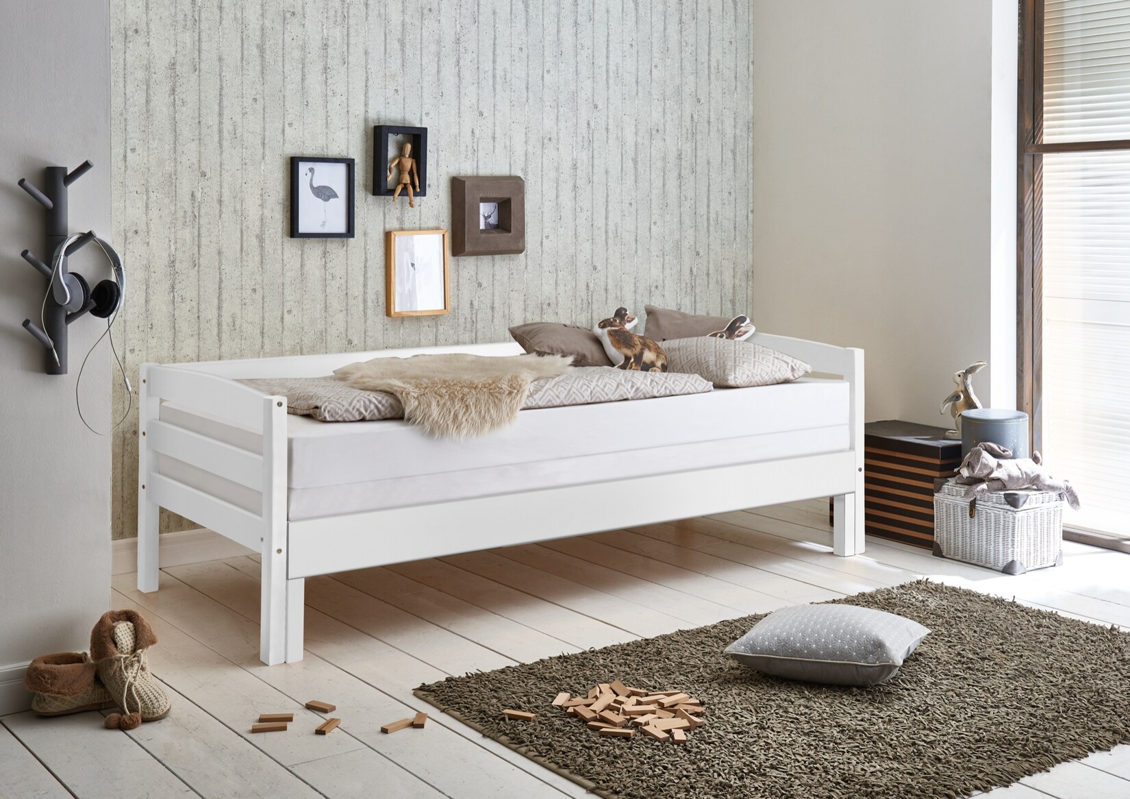 Relita – Funktionsbett Emilia ausziehbar 90/180×200 Buche massiv weiß | 04250468556595