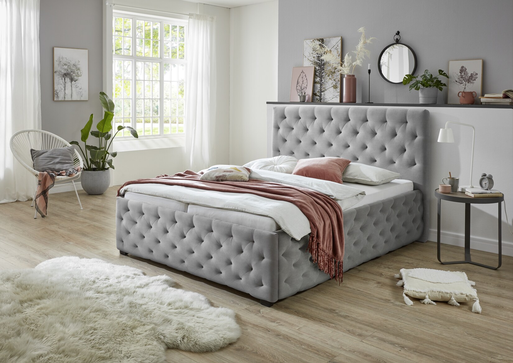 Relita – Polsterbett Chester LF 140×200 cm, mit Höhenverstellung für Lattenrost, ohne Lattenrost, ohne Matratze, Ausf. Stoff grau | 04250468573462