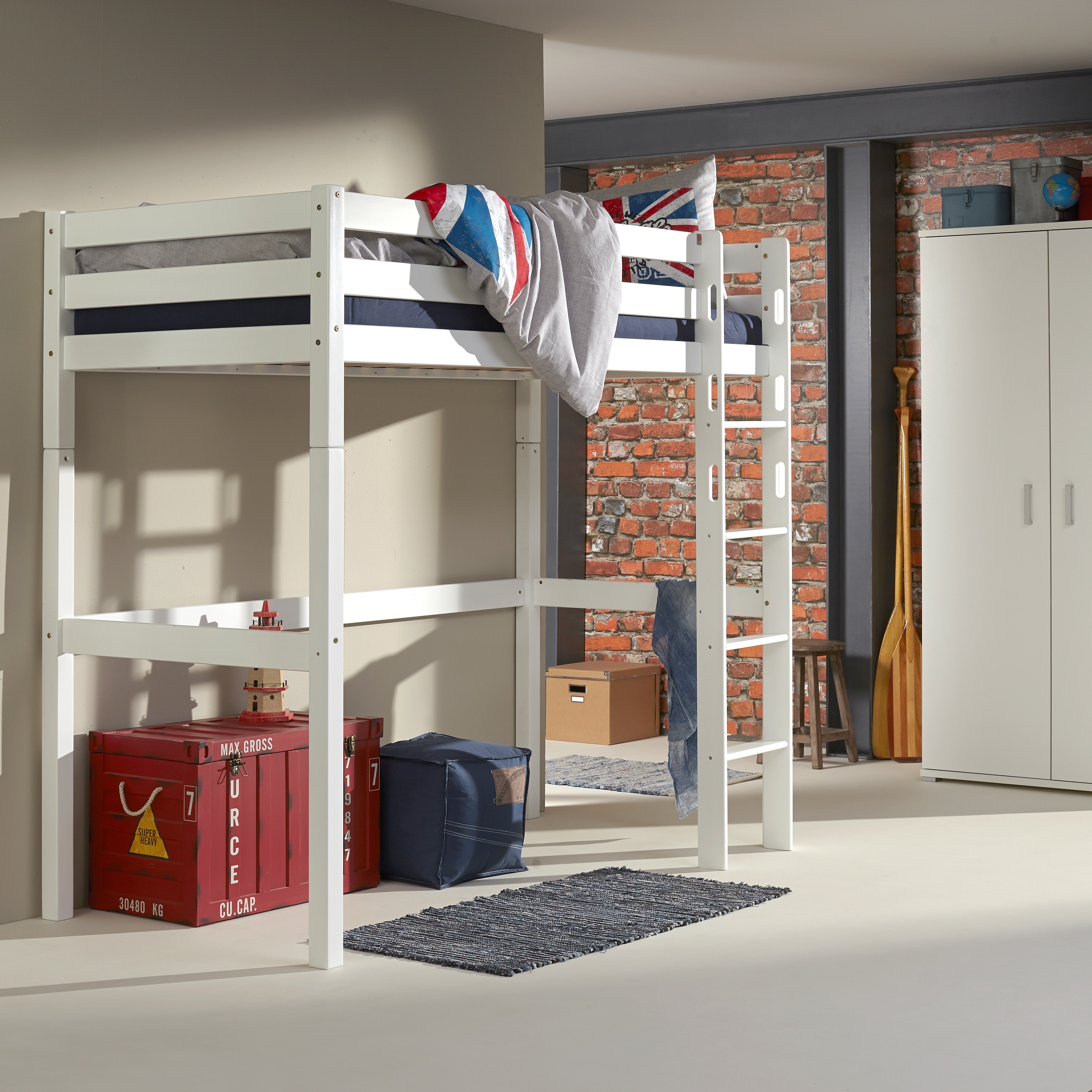 Relita - Hochbett TOLI Liegefl&auml;che 90 x 200 cm, Buche massiv wei&szlig; lackiert - Bild 1