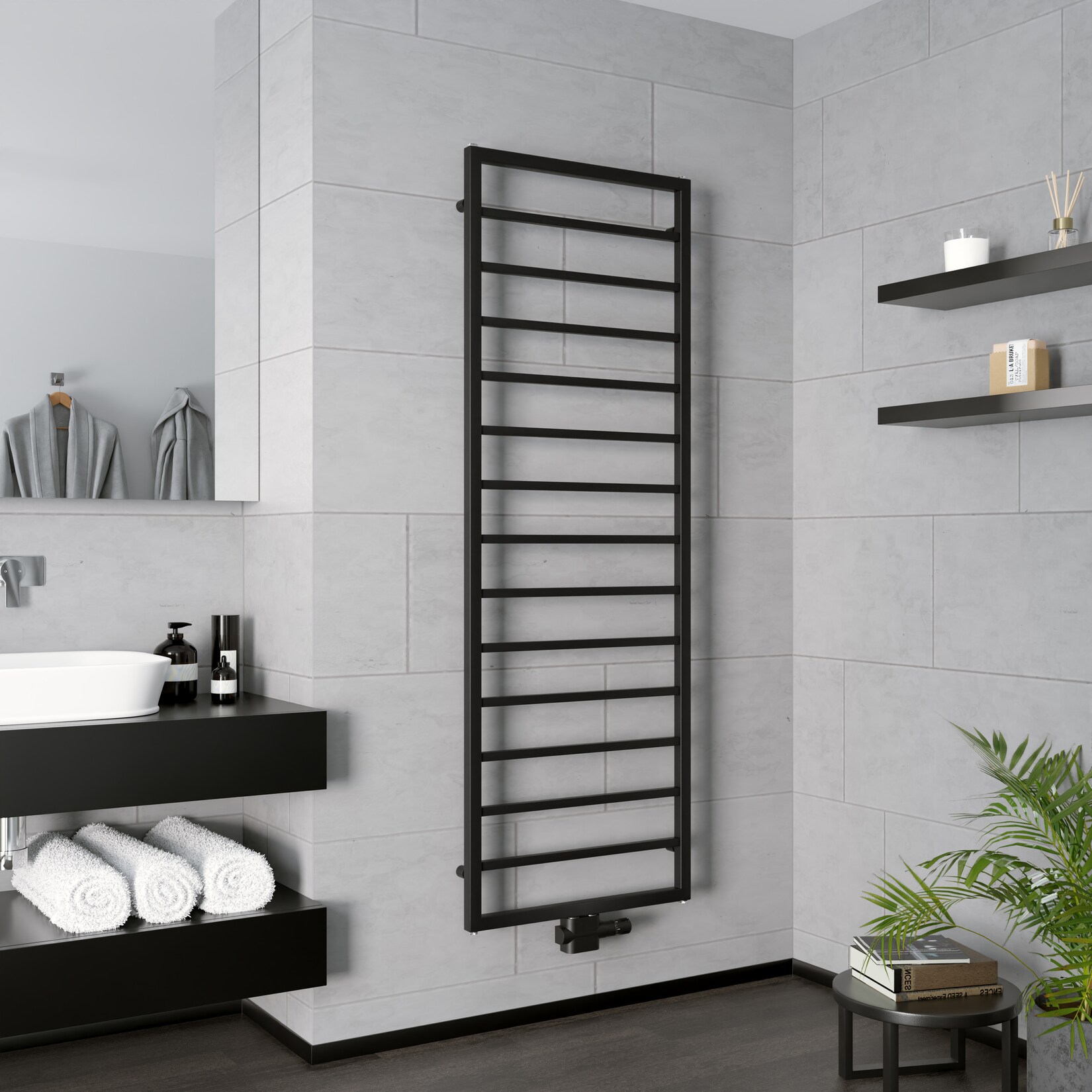 Azur Badheizkörper Pure Slim Schwarz Matt - 1120x600 mm