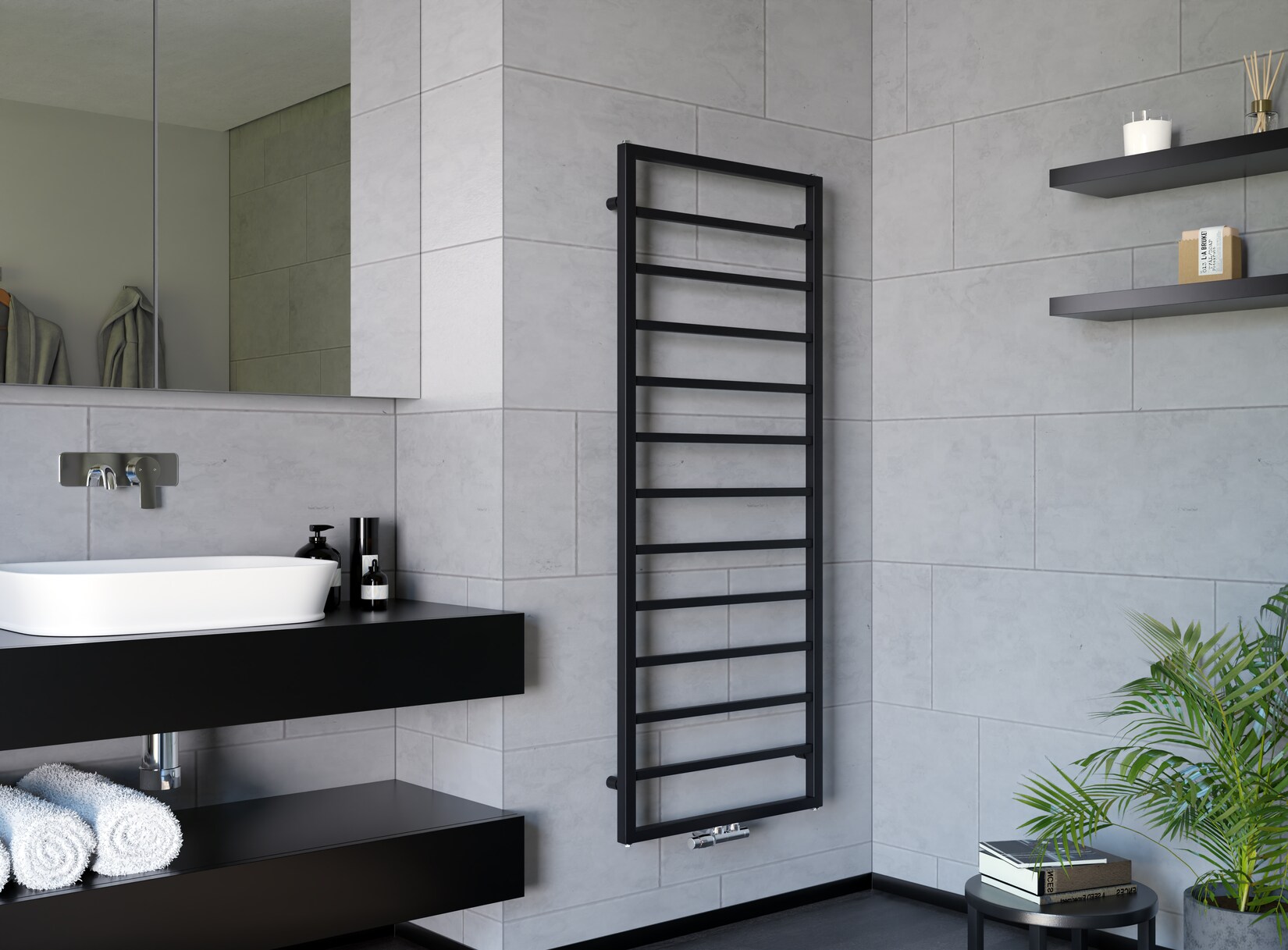 Azur Badheizkörper Pure Slim Schwarz Matt - 1480x600 mm