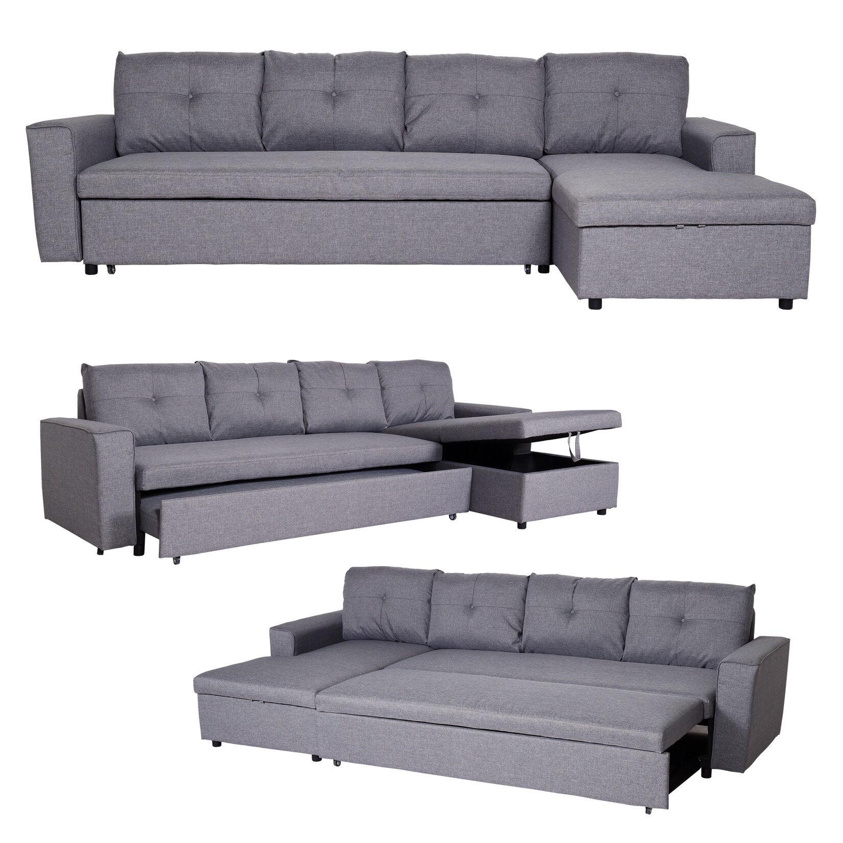 Ecksofa mit Bettkasten MCW-L16, Couch Sofa L-Form, Liegefläche links/rechts Nosagfederung Stoff/Textil 290cm ~ grau | 04057651617022