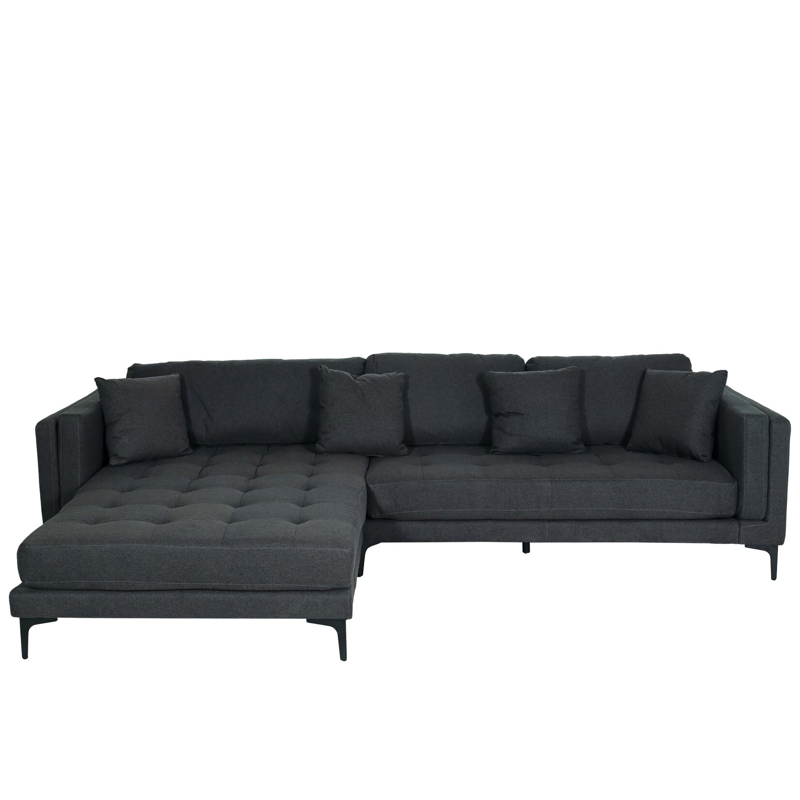 Sofa-Garnitur MCW-M27, Couch Ecksofa L-Form, Liegefläche links/rechts, Massiv-Holz 293cm ~ Stoff/Textil dunkelgrau | 04057651613369