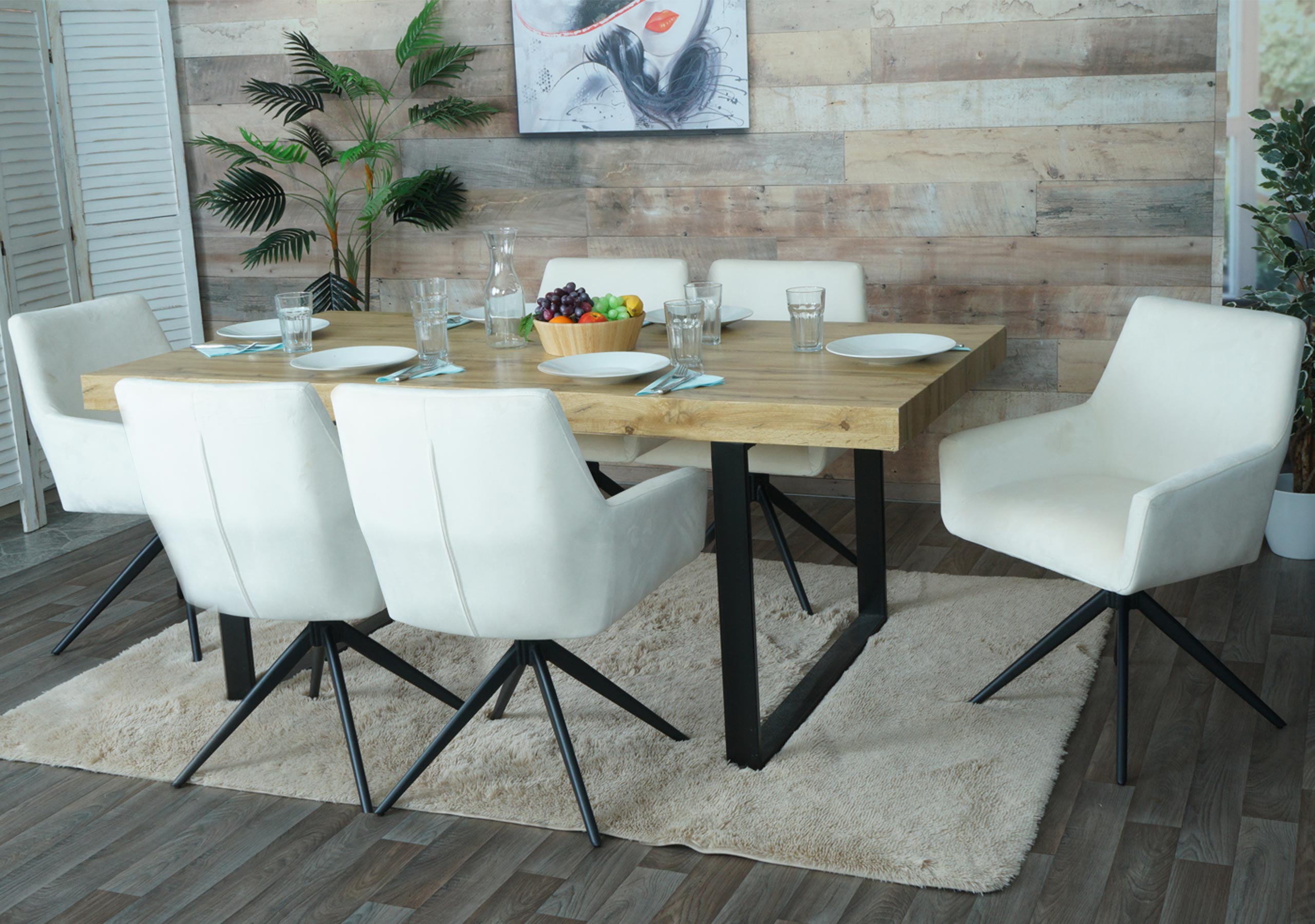 6er-Set Esszimmerstuhl MCW-L91, K&uuml;chenstuhl Armlehne drehbar Auto-Position Stoff MVG ~ creme-beige - Bild 1