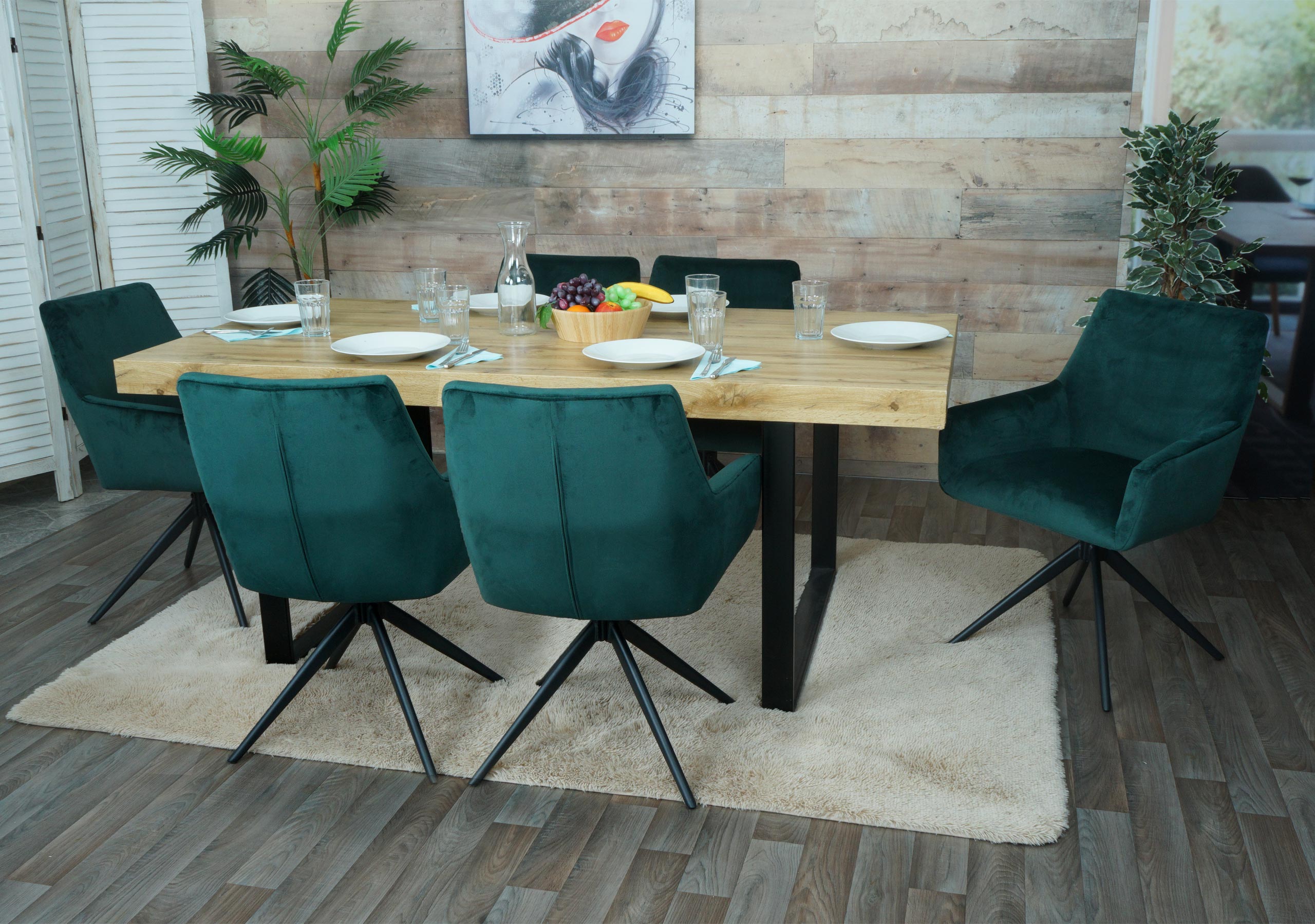 6er-Set Esszimmerstuhl MCW-L91, K&uuml;chenstuhl Armlehne drehbar Auto-Position Stoff MVG ~ gr&uuml;n - Bild 1