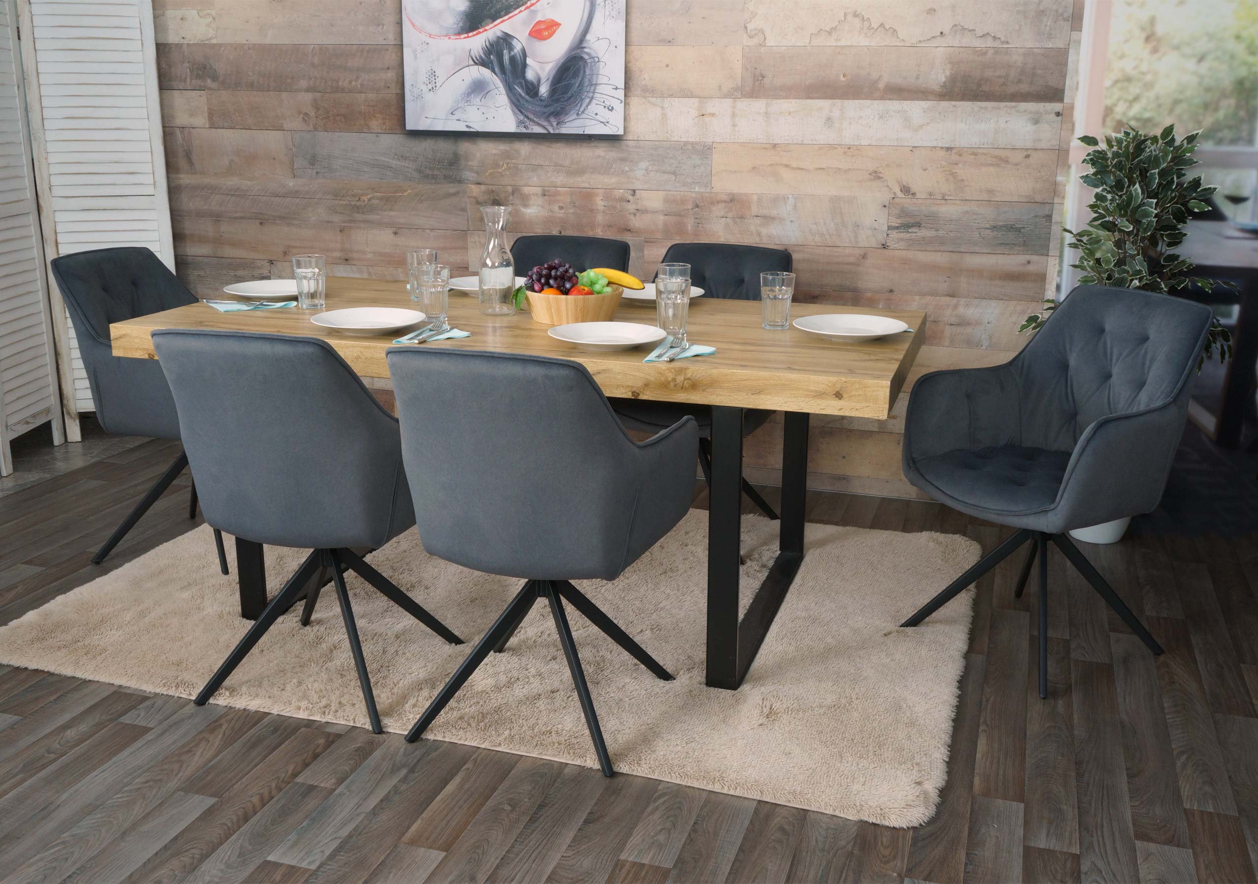 6er-Set Esszimmerstuhl MCW-L80, K&uuml;chenstuhl Polsterstuhl Stuhl mit Armlehne, drehbar, Metall Stoff/Textil ~ anthrazit - Bild 1