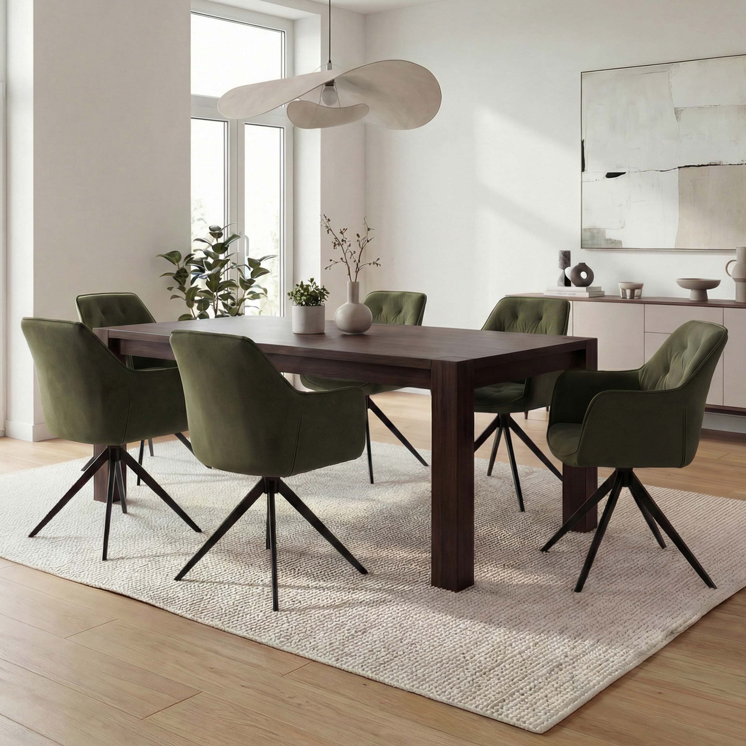 6er-Set Esszimmerstuhl MCW-L80, K&uuml;chenstuhl Polsterstuhl Stuhl mit Armlehne, drehbar, Metall Stoff/Textil ~ gr&uuml;n - Bild 1