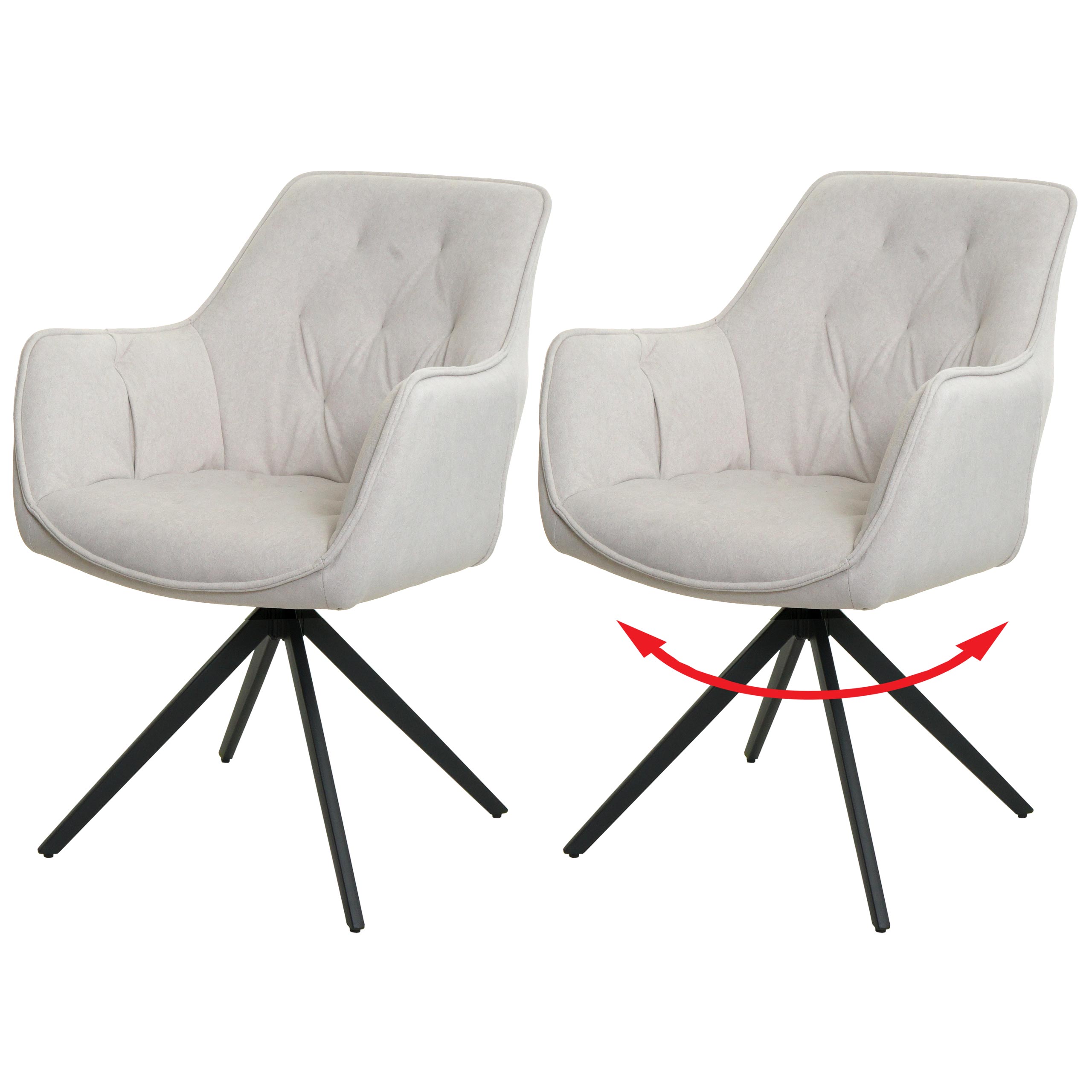 2er-Set Esszimmerstuhl MCW-L80, K&uuml;chenstuhl Polsterstuhl Stuhl mit Armlehne, drehbar, Metall Stoff/Textil ~ creme-beige - Bild 1