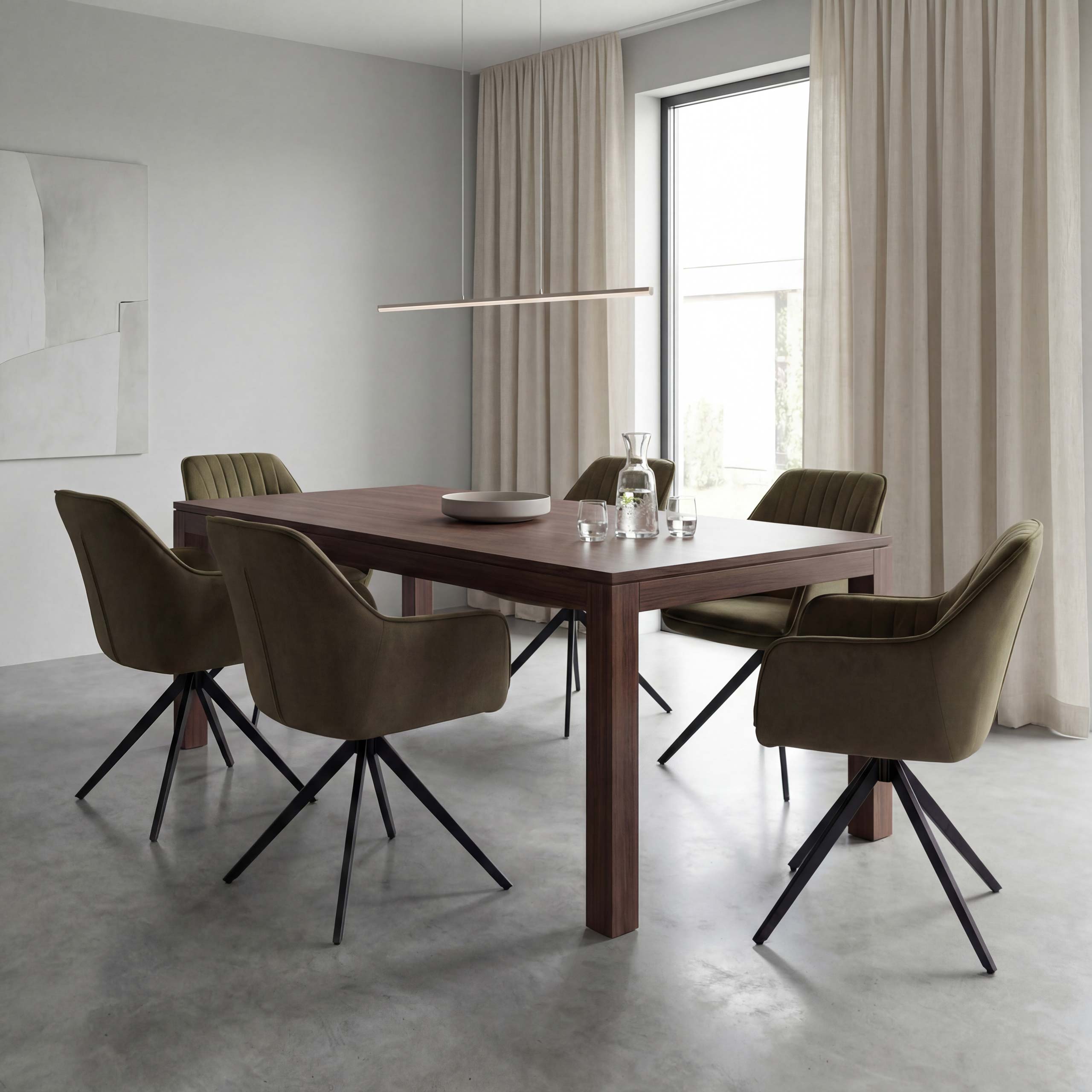 6er-Set Esszimmerstuhl MCW-L79, K&uuml;chenstuhl Lehnstuhl Stuhl Armlehnen, drehbar Auto-Position Stoff/Textil ~ gr&uuml;n - Bild 1