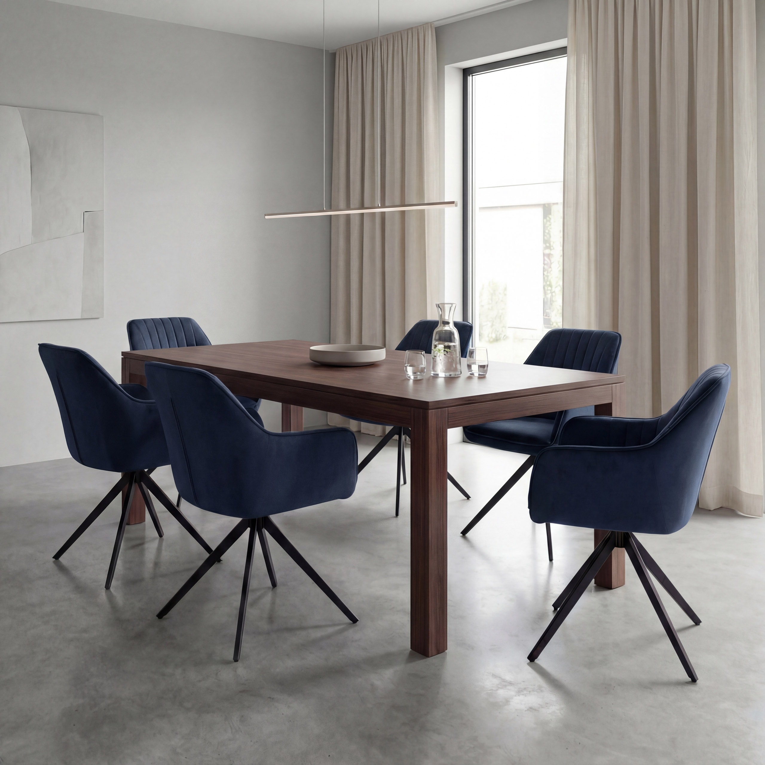 6er-Set Esszimmerstuhl MCW-L79, K&uuml;chenstuhl Lehnstuhl Stuhl Armlehnen, drehbar Auto-Position Stoff/Textil ~ blau - Bild 1