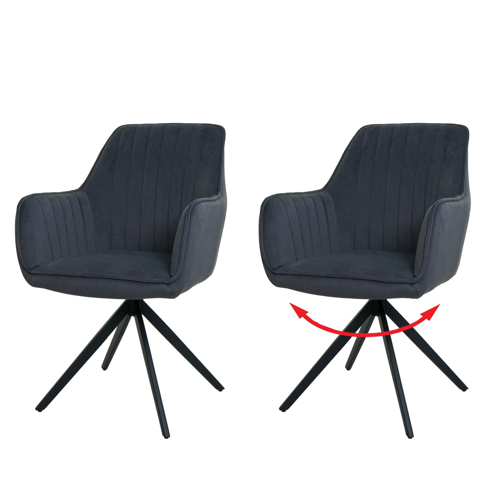 2er-Set Esszimmerstuhl MCW-L79, Küchenstuhl Lehnstuhl Stuhl Armlehnen, drehbar Auto-Position Stoff/Textil ~ anthrazit