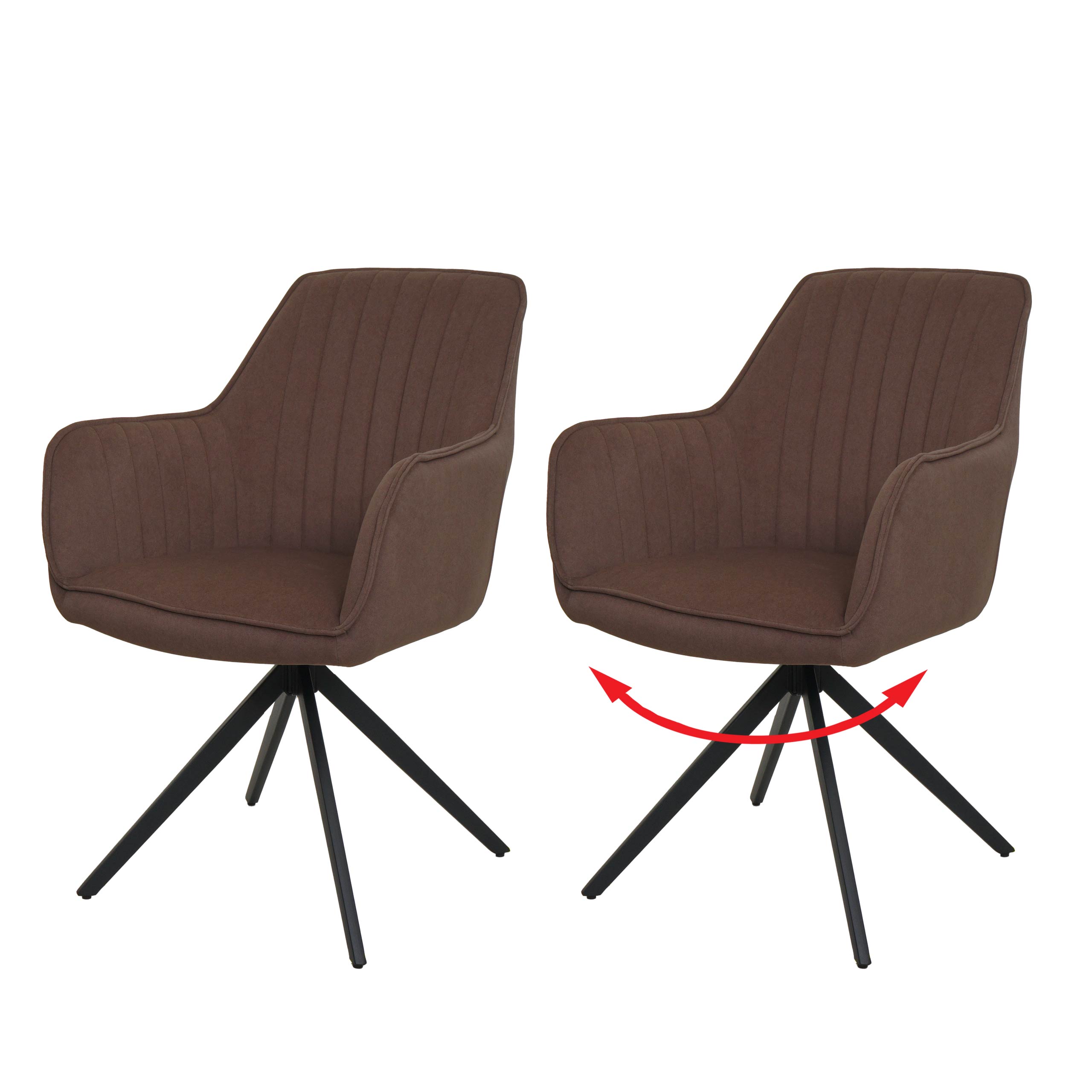 2er-Set Esszimmerstuhl MCW-L79, K&uuml;chenstuhl Lehnstuhl Stuhl Armlehnen, drehbar Auto-Position Stoff/Textil ~ braun - Bild 1