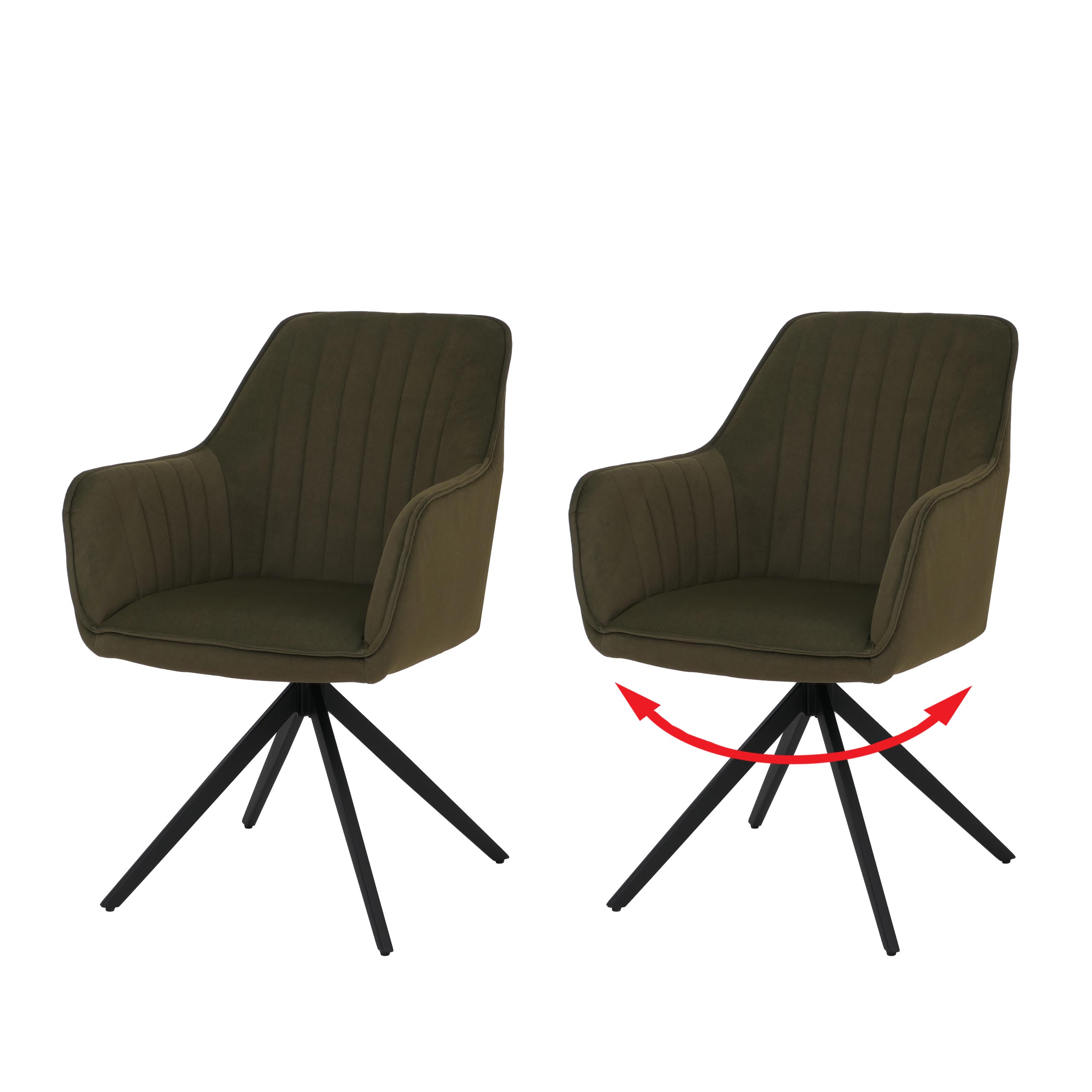 2er-Set Esszimmerstuhl MCW-L79, K&uuml;chenstuhl Lehnstuhl Stuhl Armlehnen, drehbar Auto-Position Stoff/Textil ~ gr&uuml;n - Bild 1