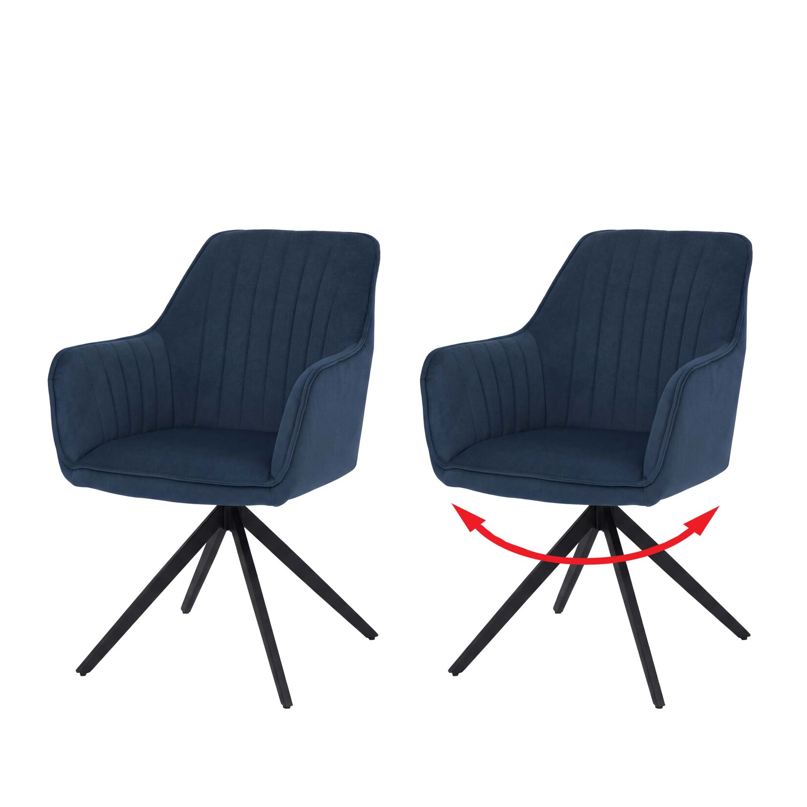 2er-Set Esszimmerstuhl MCW-L79, Küchenstuhl Lehnstuhl Stuhl Armlehnen, drehbar Auto-Position Stoff/Textil ~ blau