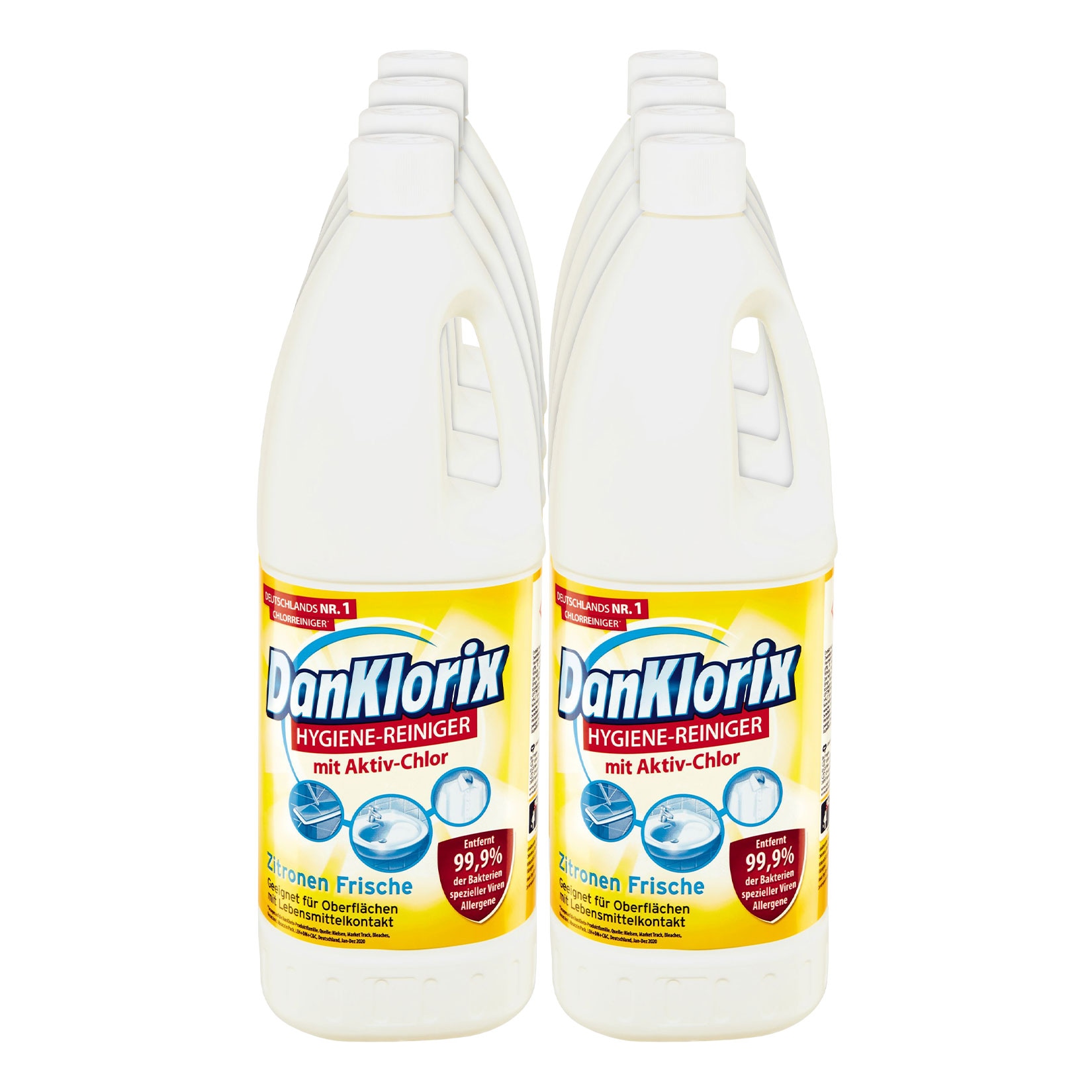 DanKlorix Hygiene Reiniger mit Aktiv-Chlor Zitronen Frische 1,5 Liter, 8er Pack - Bild 1