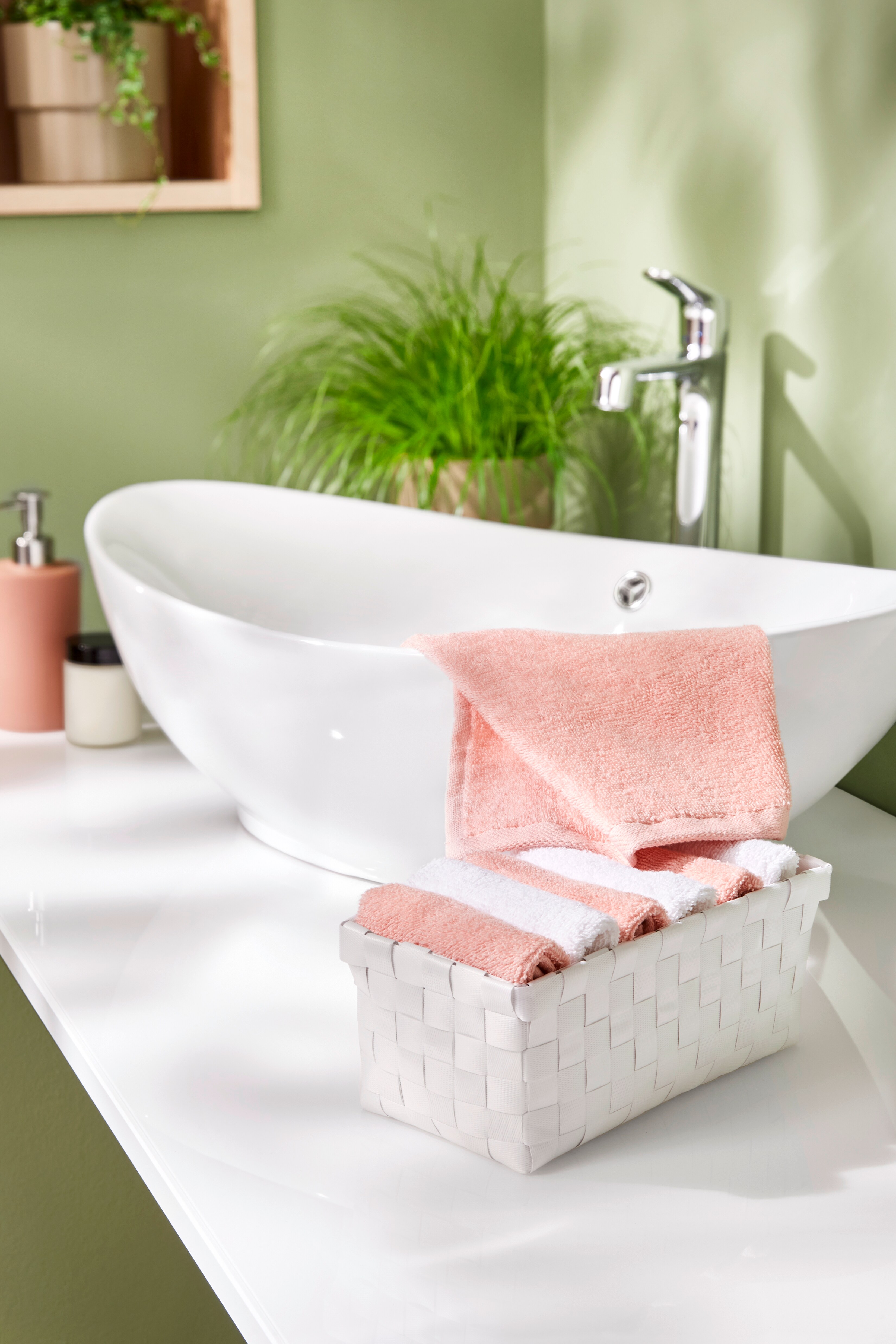 Dekor G&auml;stet&uuml;cher im Korb -versch. Ausf&uuml;hrungen -rosa/wei&szlig; - Bild 1