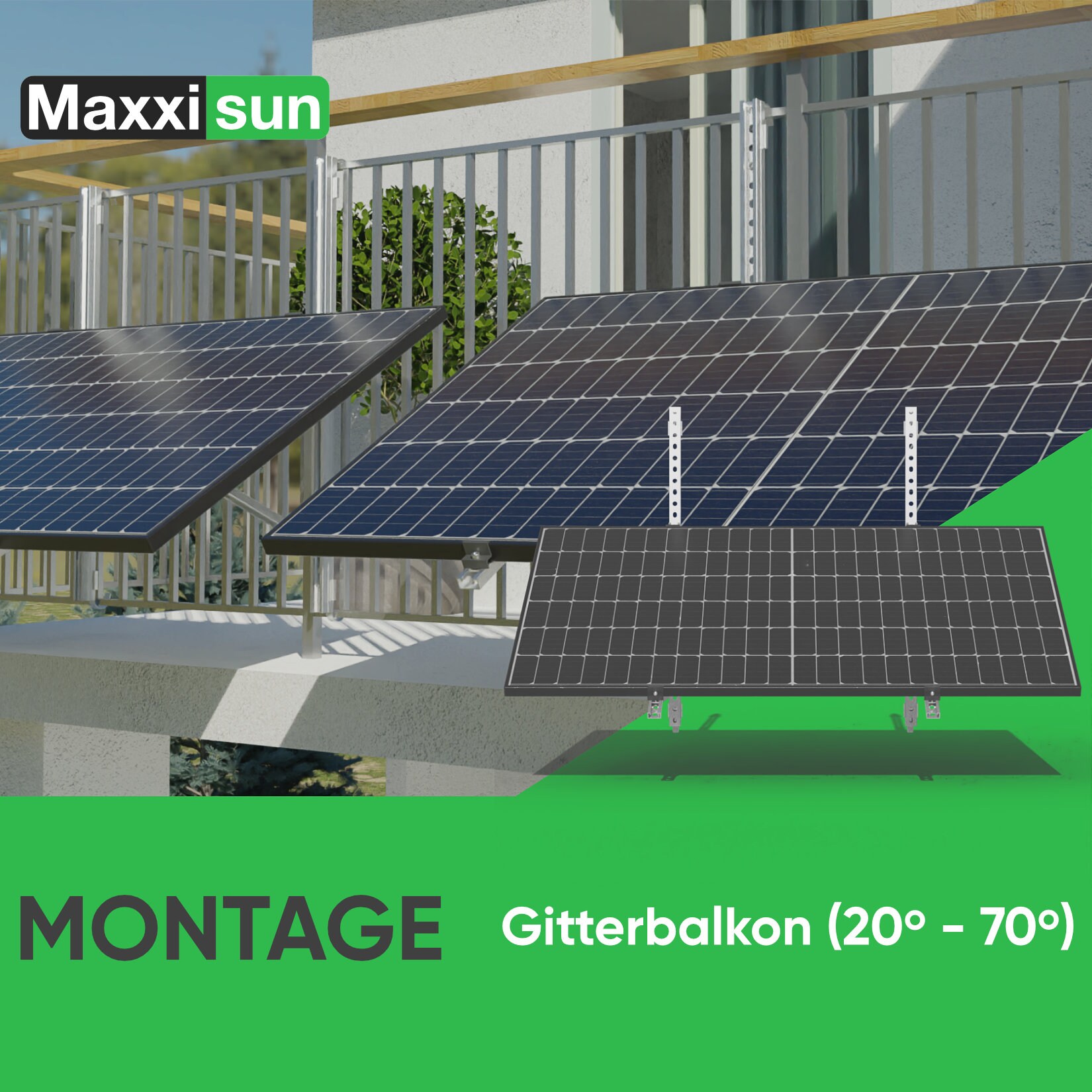 Maxxisun Balkonkraftwerk Montagesystem Gitterbalkon 20&deg;-70&deg; Made in Germany - 1 Modul - Bild 1