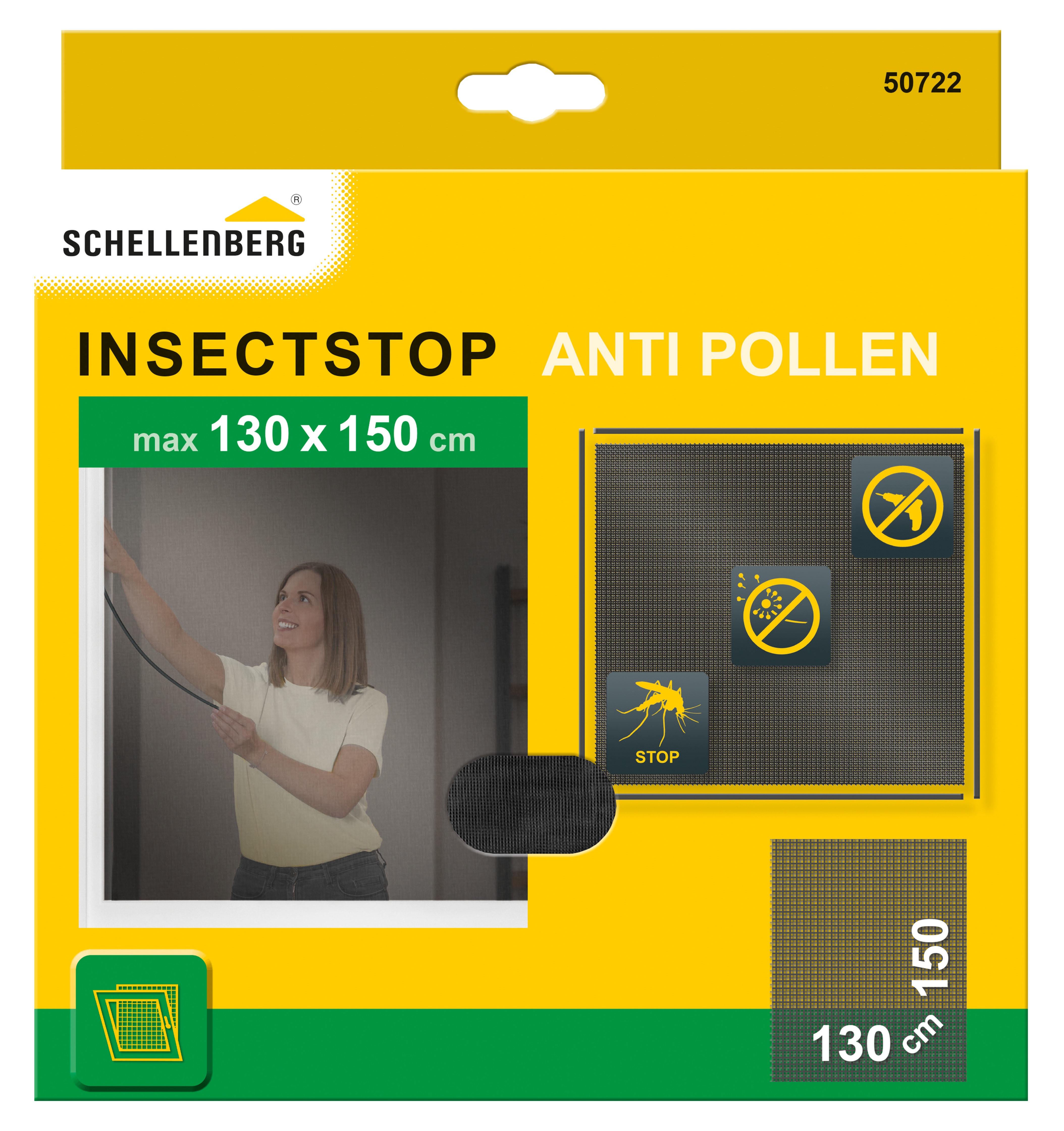 Schellenberg Pollen-Fliegengitter-Set, kombiniert Pollenschutz und Insektenschutz, 130 x 150 cm, inklusive Montagezubeh&ouml;r, einfache Klebe-Montage, anthrazit - Bild 1