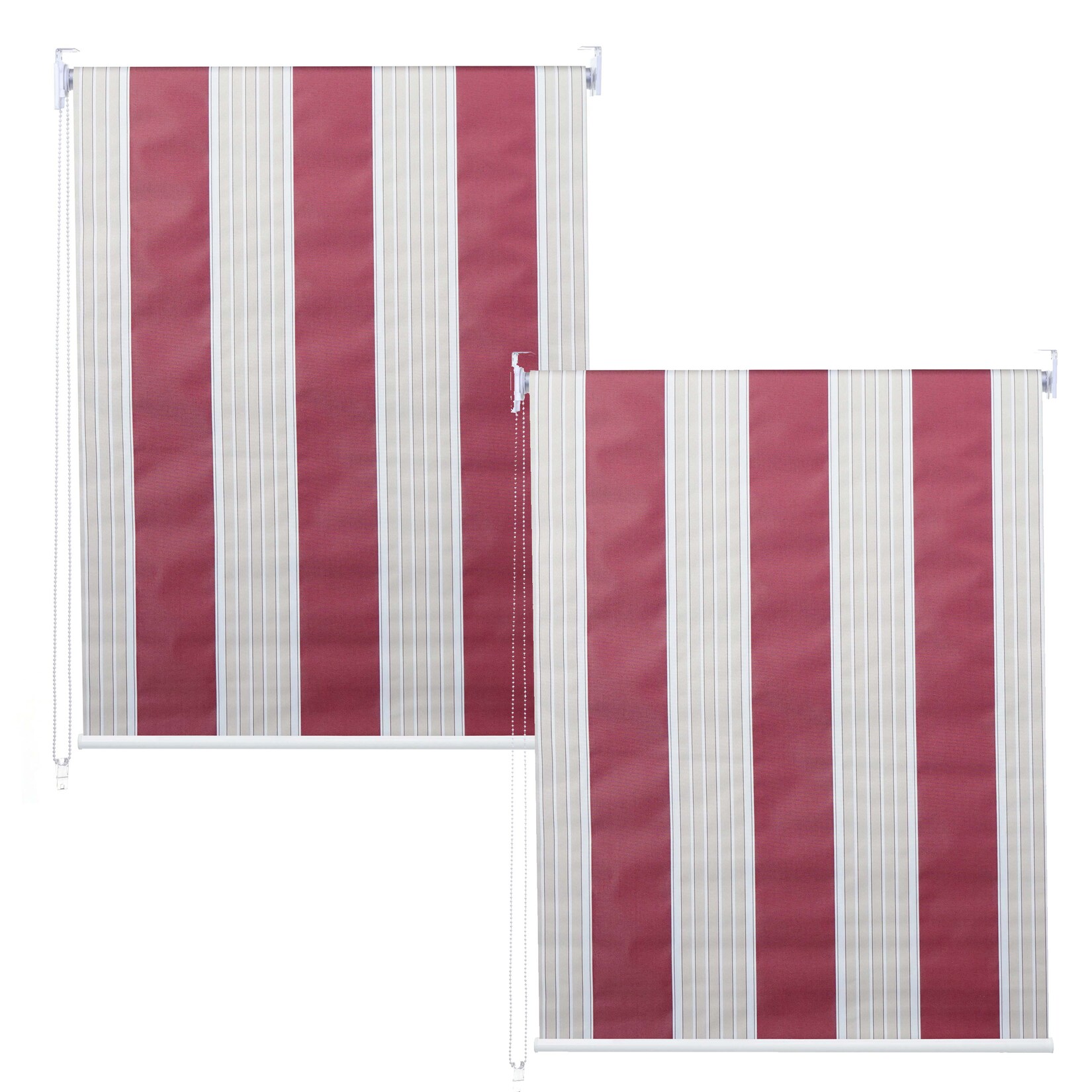 2er-Set Rollo MCW-D52, Fensterrollo Seitenzugrollo Jalousie, 120x230cm Sonnenschutz blickdicht ~ rot/weiß/beige | 04057651888552
