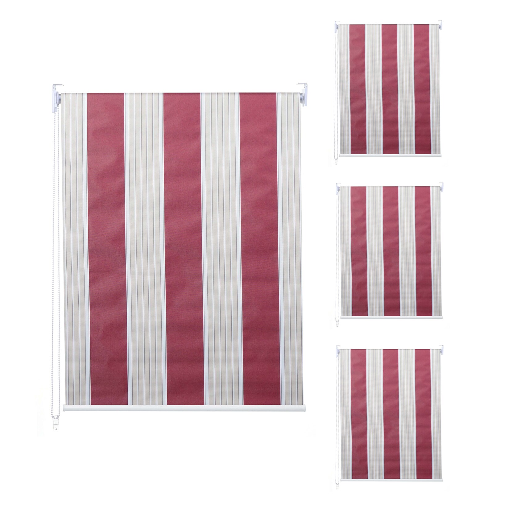 4er-Set Rollo MCW-D52, Fensterrollo Seitenzugrollo Jalousie, 100x160cm Sonnenschutz blickdicht ~ rot/weiß/beige