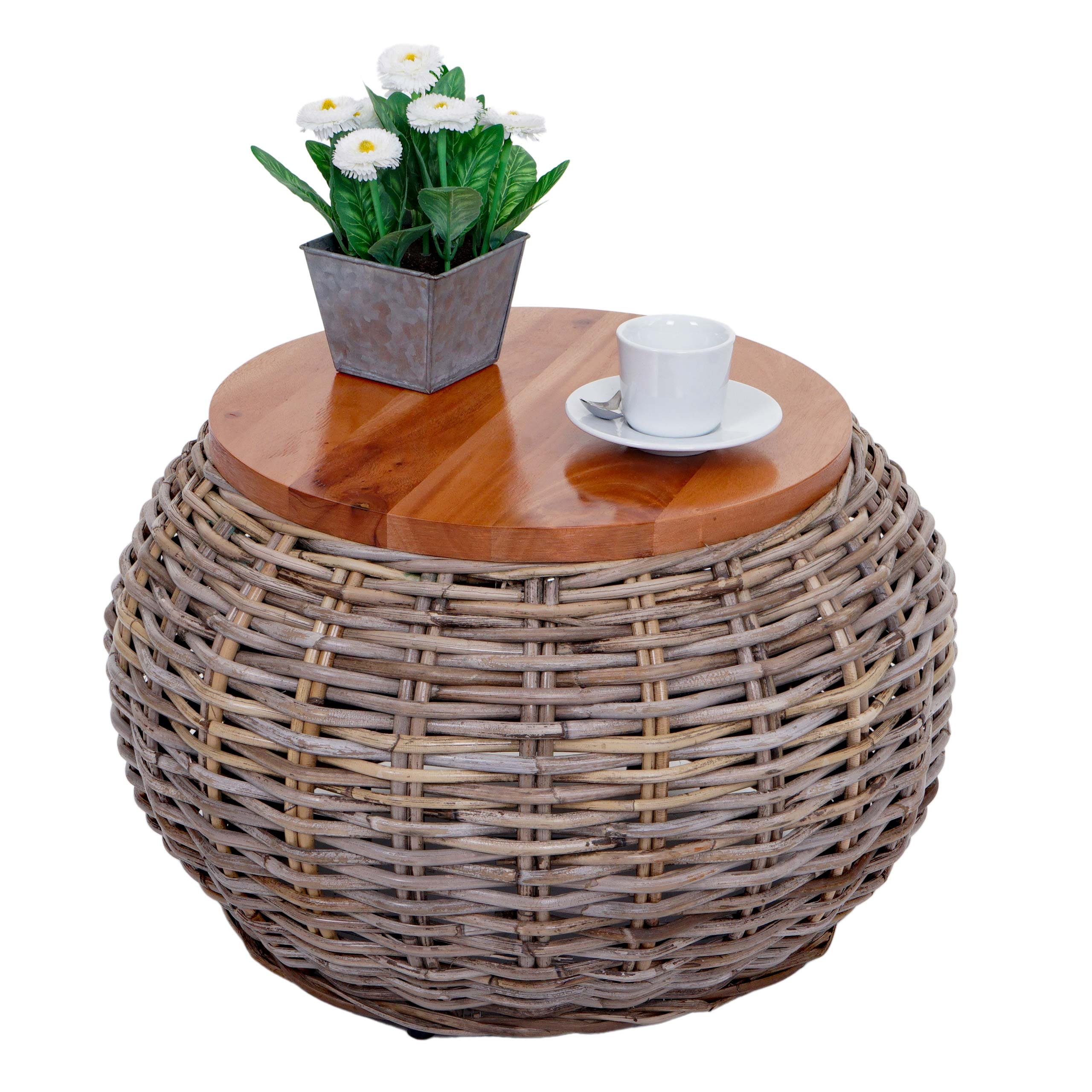 Beistelltisch MCW-M30, Rattantisch Blumentisch Kaffeetisch Loungetisch Holztisch, rund 33x49x49cm, Kubu Rattan natur - Bild 1
