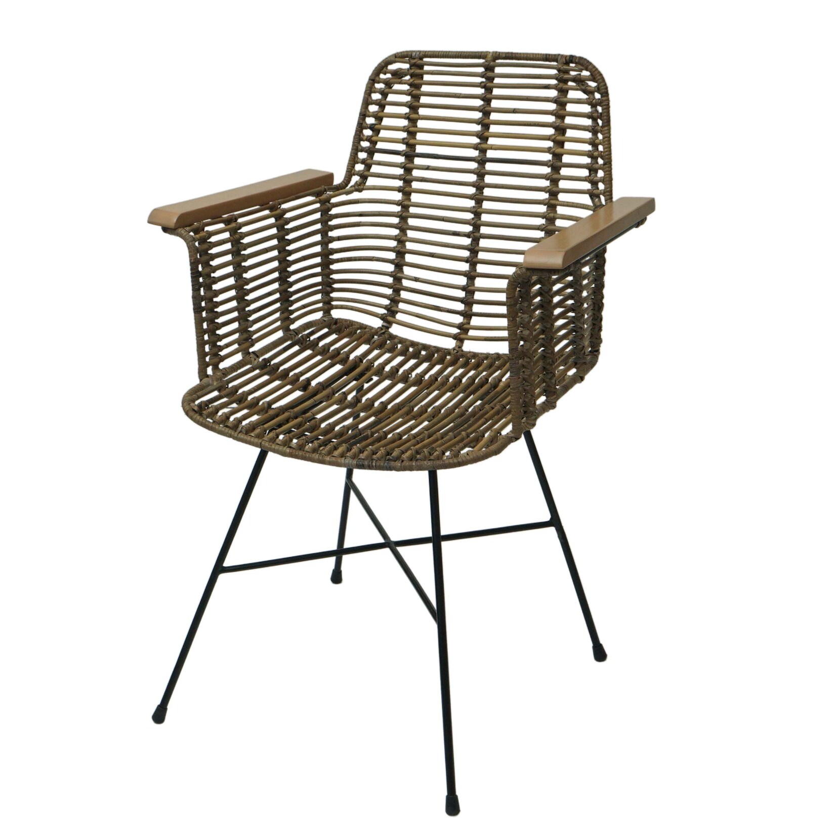 Esszimmerstuhl MCW-M29, Küchenstuhl Korbstuhl Rattansessel Rattanstuhl Stuhl mit Armlehnen, Kubu Rattan Holz Metall | 04057651619033