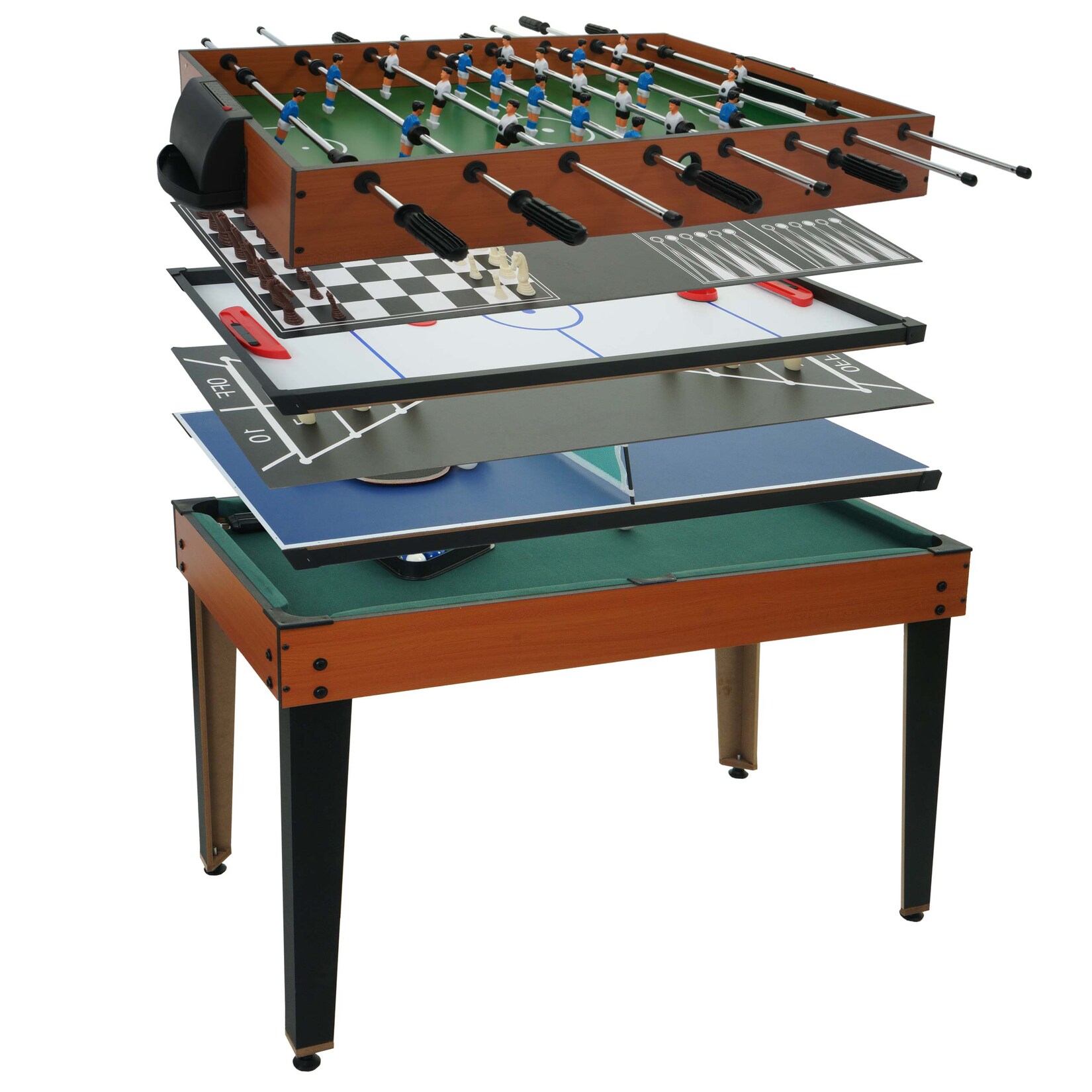 Tischkicker MCW-M33, Tischfußball Billard Hockey 7in1 Multiplayer Spieletisch, MDF 80x123x101cm | 04057651616438