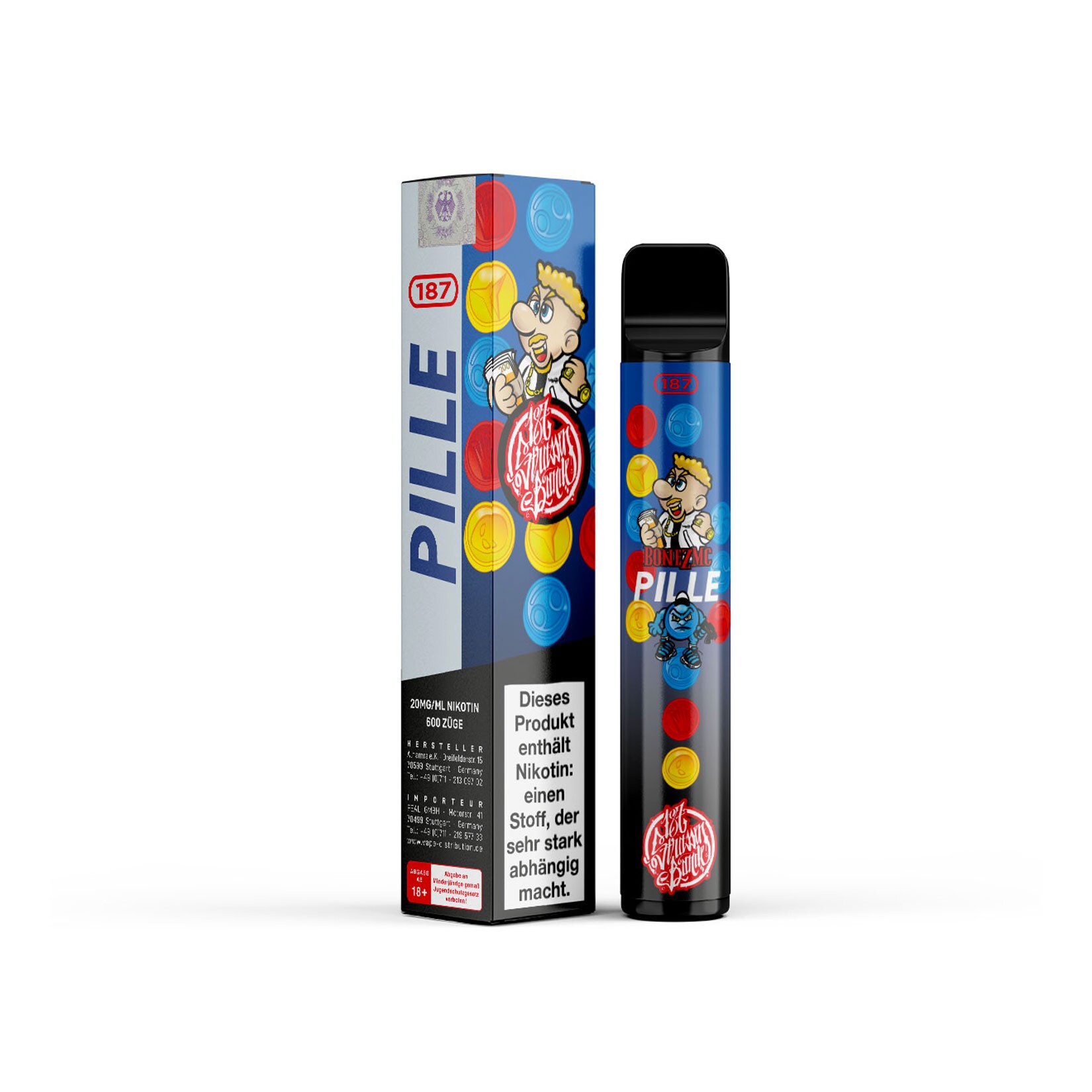 187 Strassenbande Einweg E-Zigarette Bonez MC Pille, 2 ml, 2.0% Nikotin - Bild 1