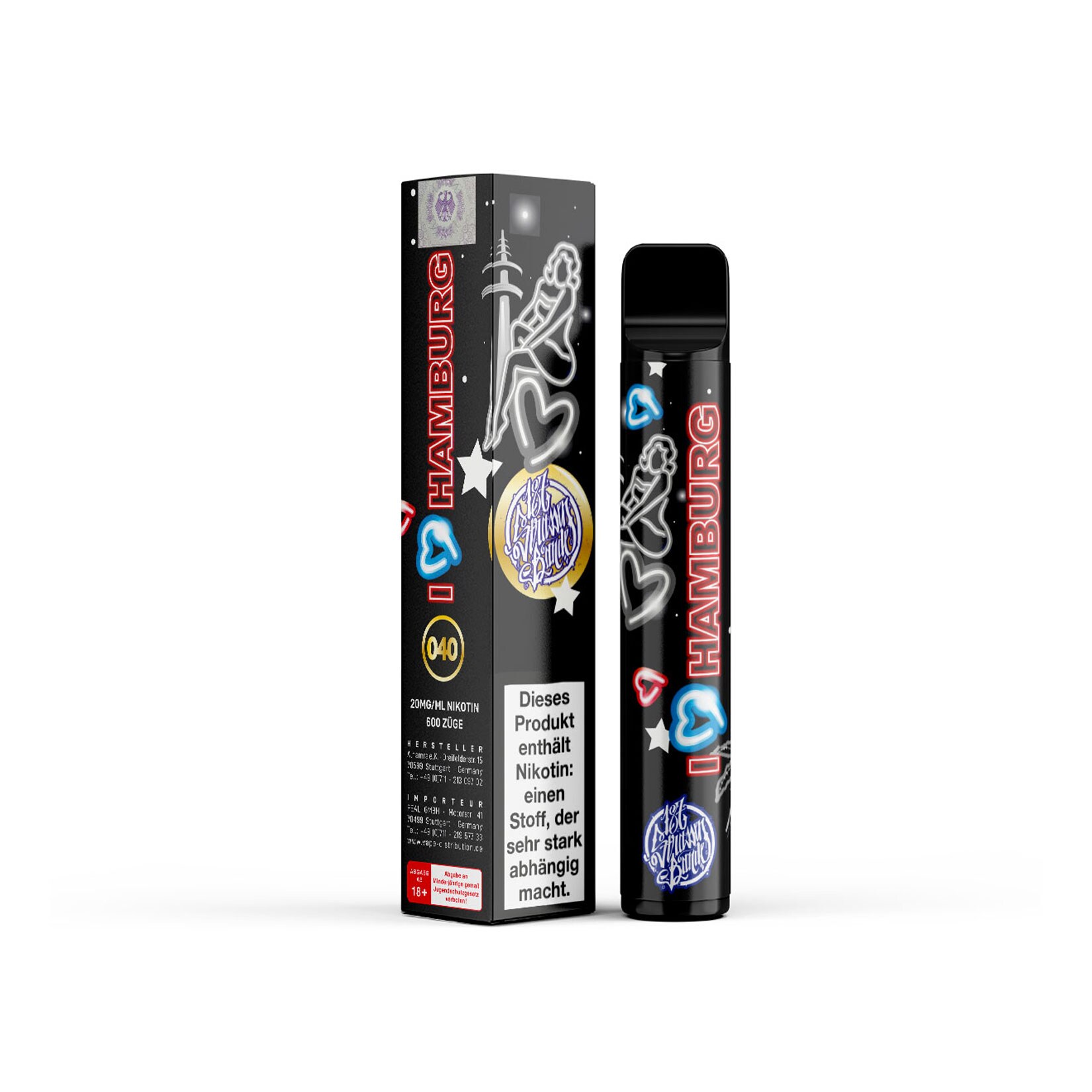 187 Strassenbande Einweg E-Zigarette I love Hamburg, 2 ml, 2.0% Nikotin - Bild 1
