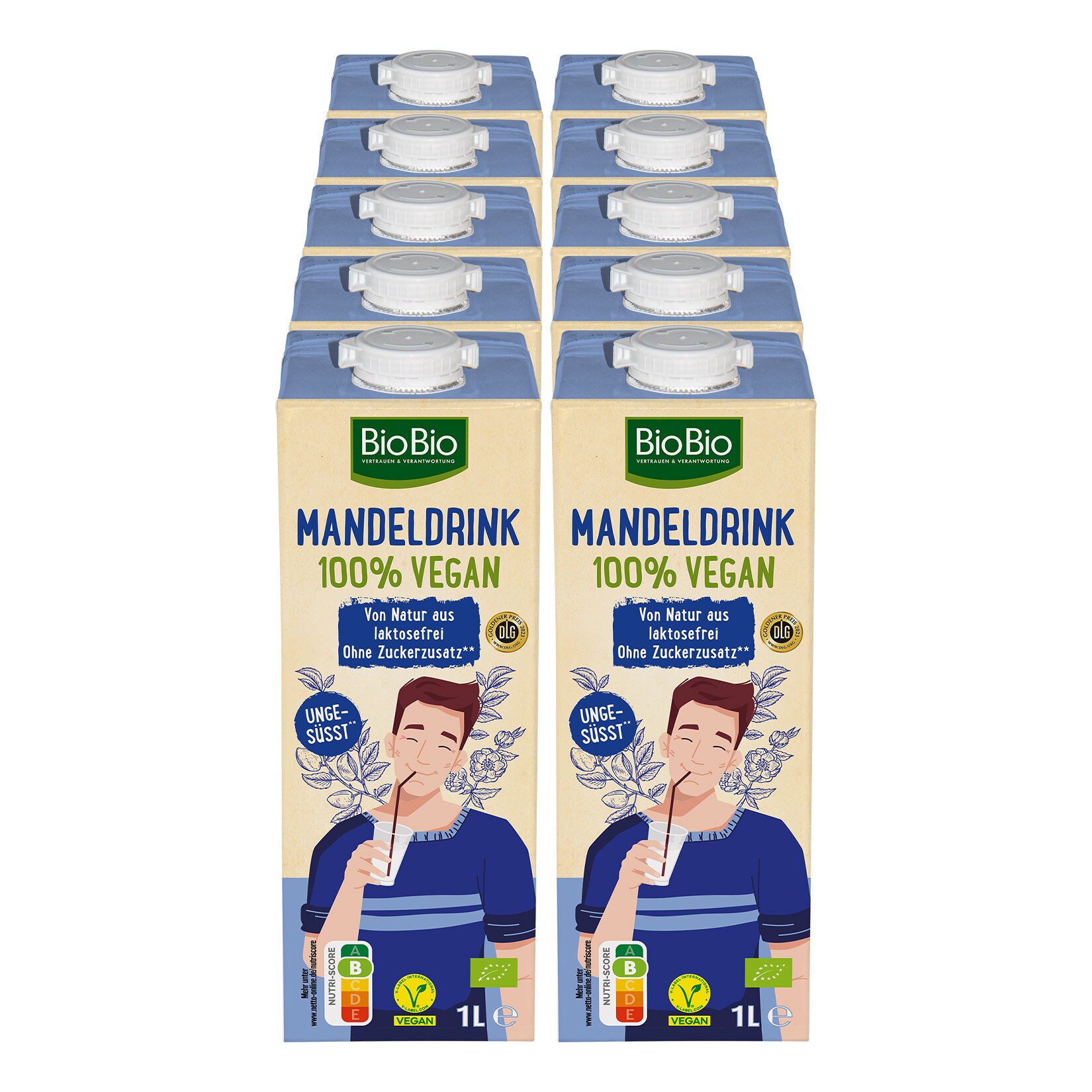 BioBio Mandeldrink unges&uuml;sst 1 Liter, 10er Pack - Bild 1