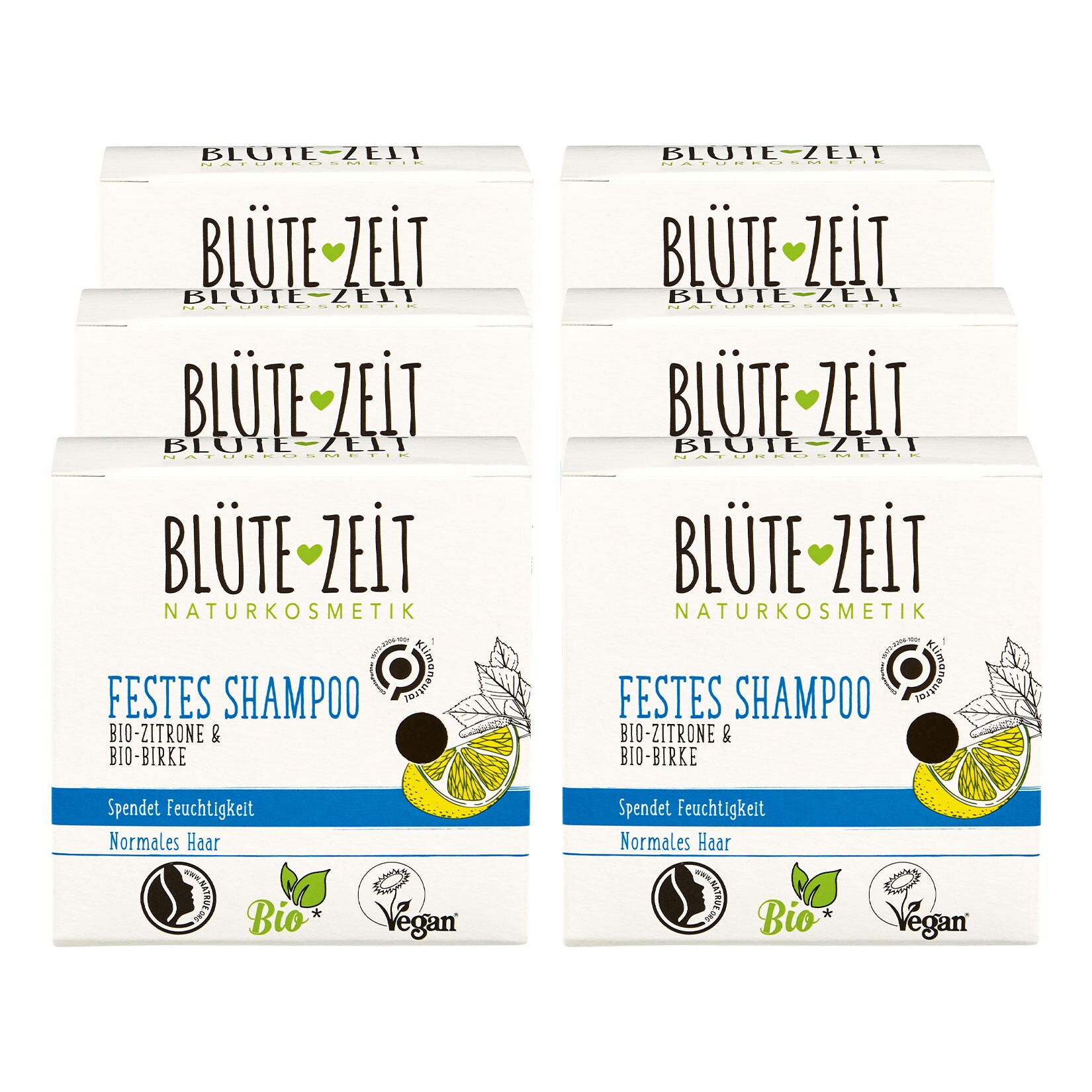 BL&Uuml;TE-ZEIT Festes Shampoo Normales Haar Bio-Zitrone & Bio-Birke 60 g, 6er Pack - Bild 1