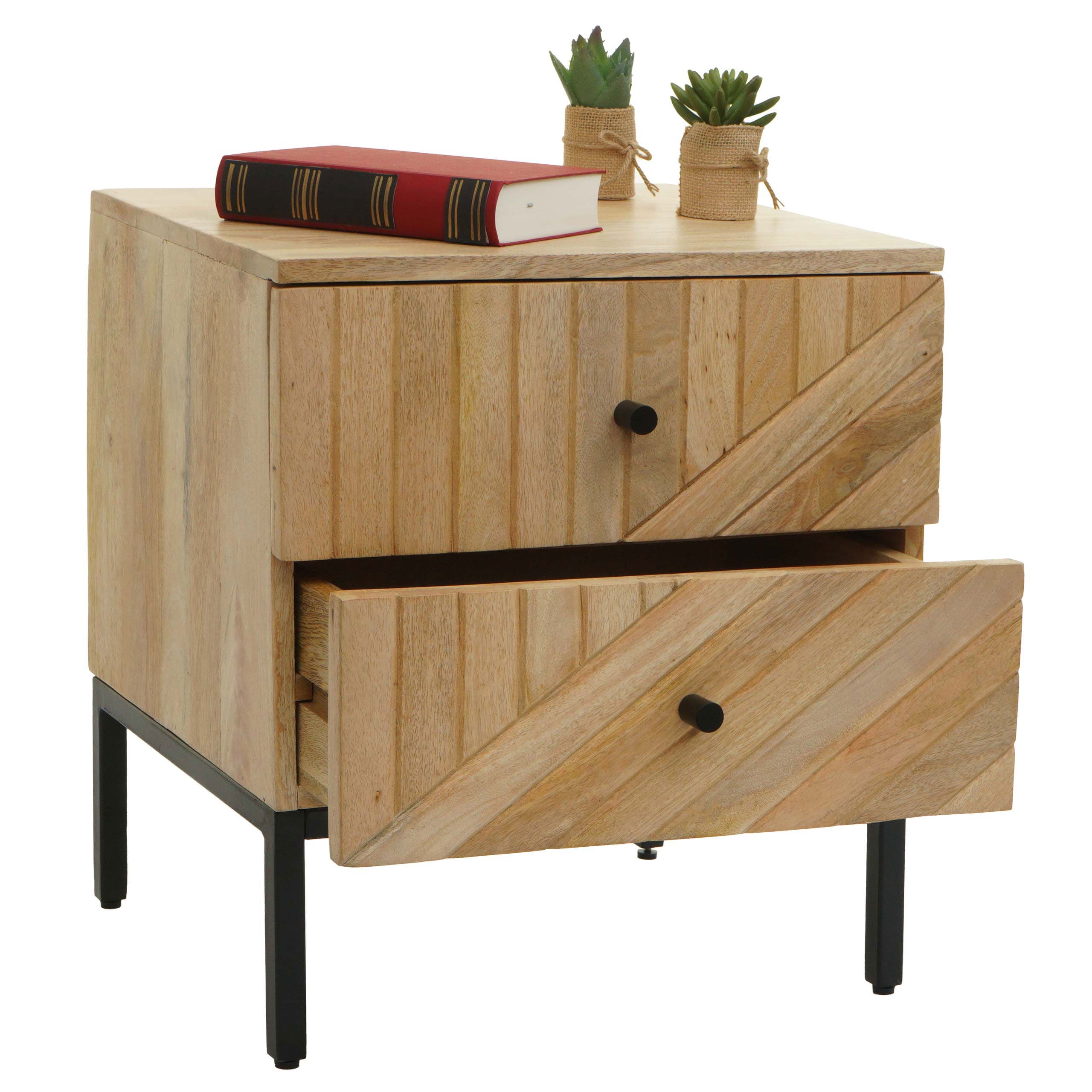 Nachttisch MCW-L95, Kommode Beistelltisch Nachtschrank Schrank, Schublade Mango-Holz 51x45x40cm MVG-zertifiziert, natur - Bild 1