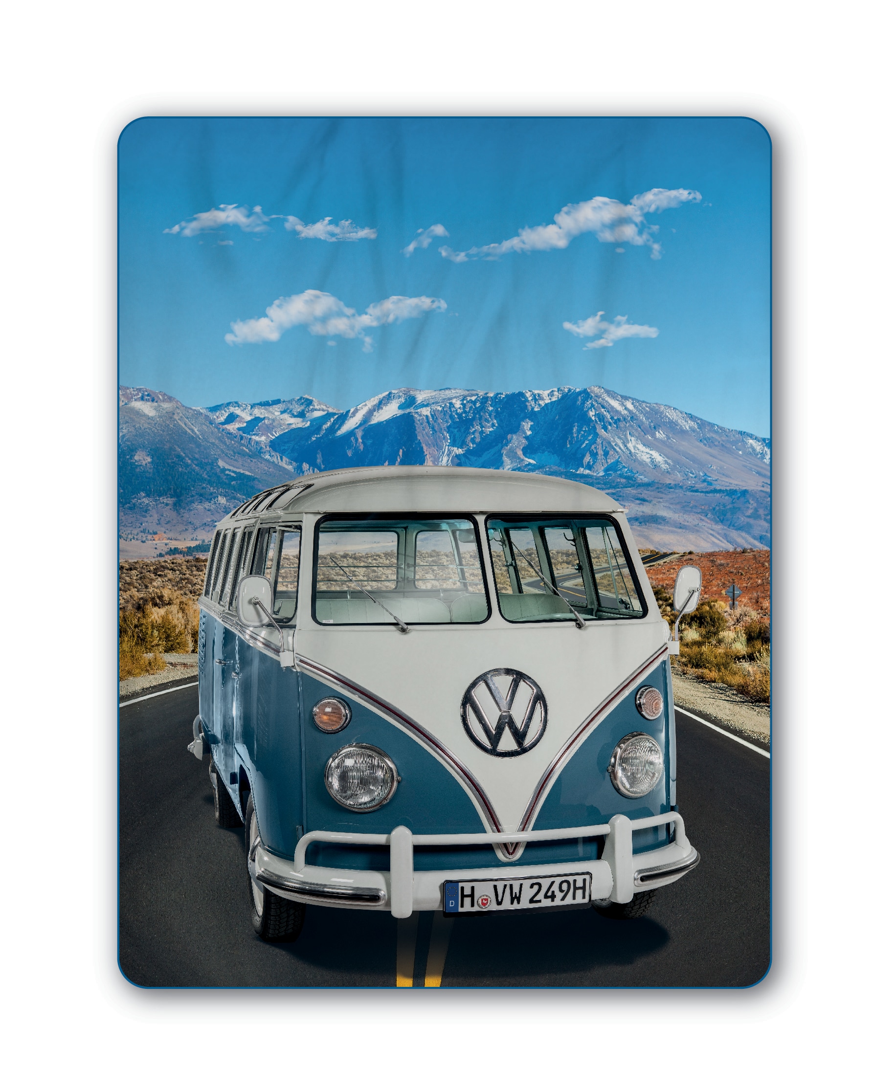 VW Fleecedecke 150x200- versch. Ausf&uuml;hrungen - VW236 FT, Bulli Blau - Bild 1