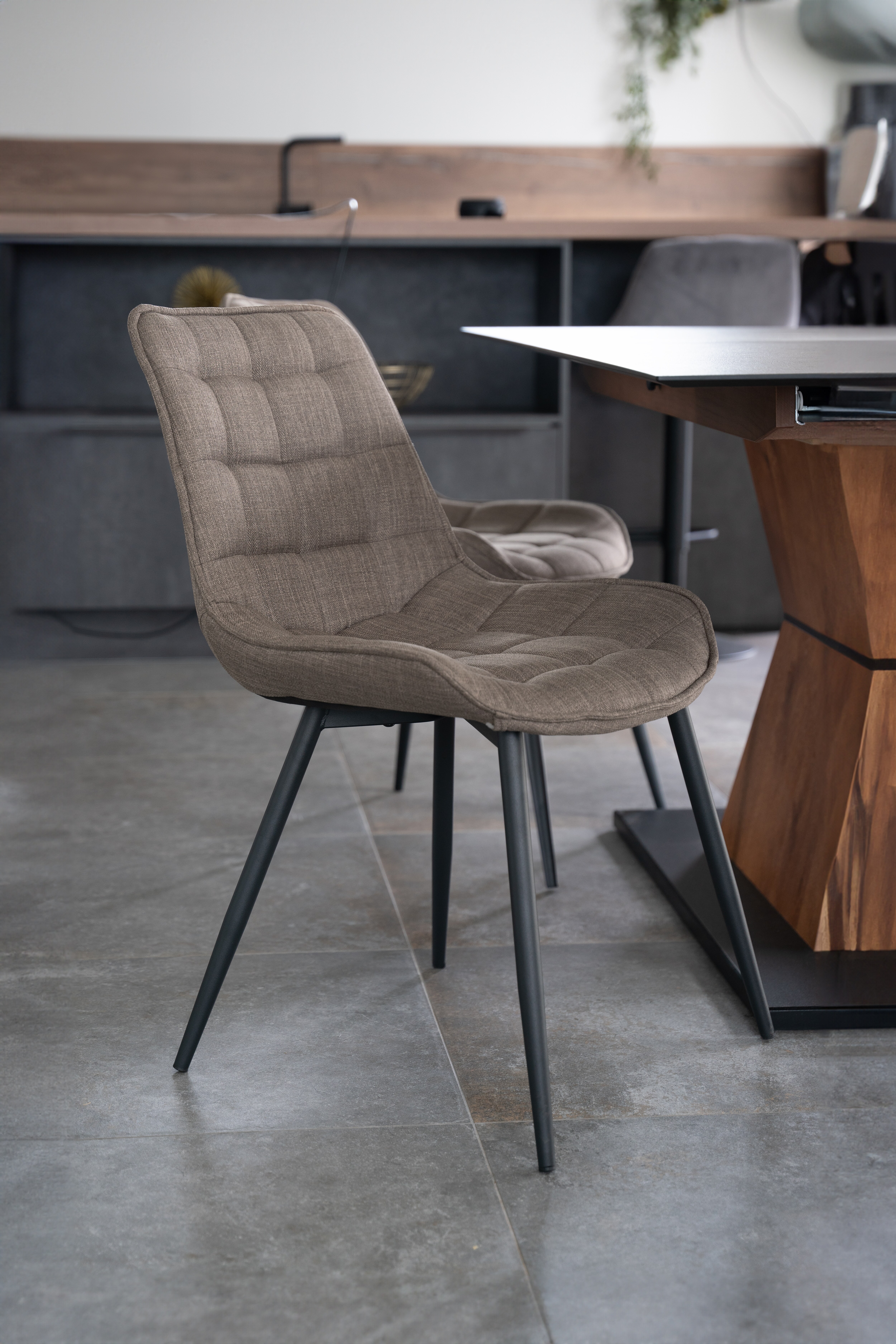 HOME DELUXE Polsterstuhl Esszimmer IKALO - 2er Set - Webstoff Grau-Braun - Bild 1