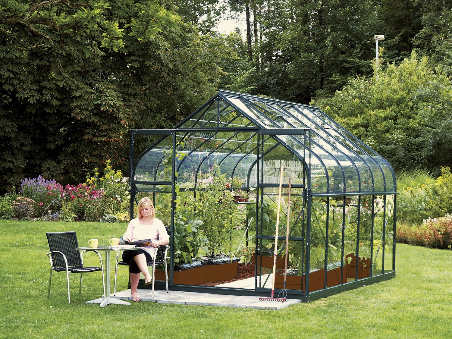 Comfort Edition Diana 9900 ESG 3mm, smaragd inkl. Fundamentrahmen, automatischem Fensteröffer und Regenfallrohr-Set | 04005717081256