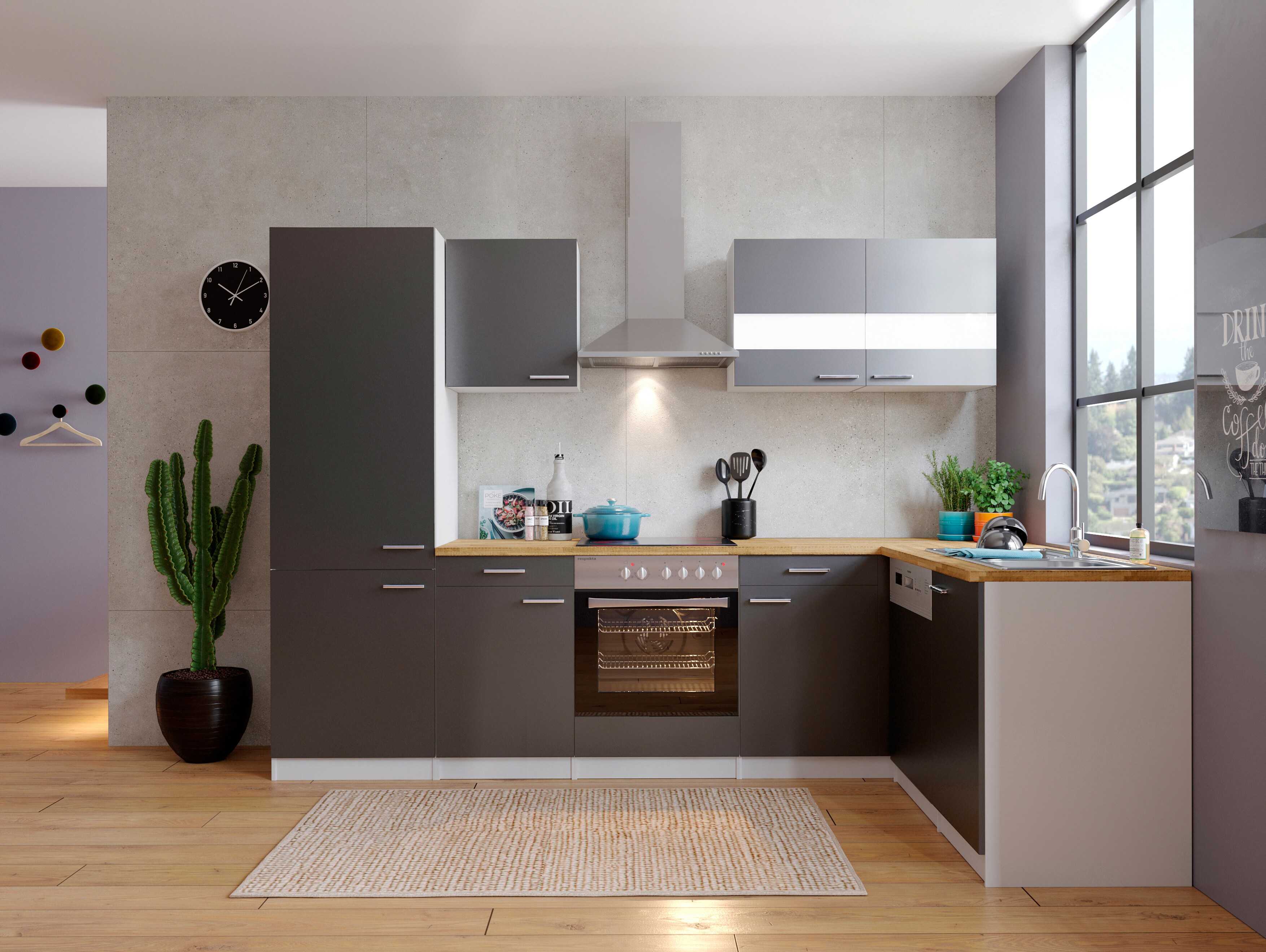 Respekta Winkelk&uuml;che mit K&uuml;hl-Gefrierkombination KBL280WGCGKEG 280 cm -grau - Bild 1