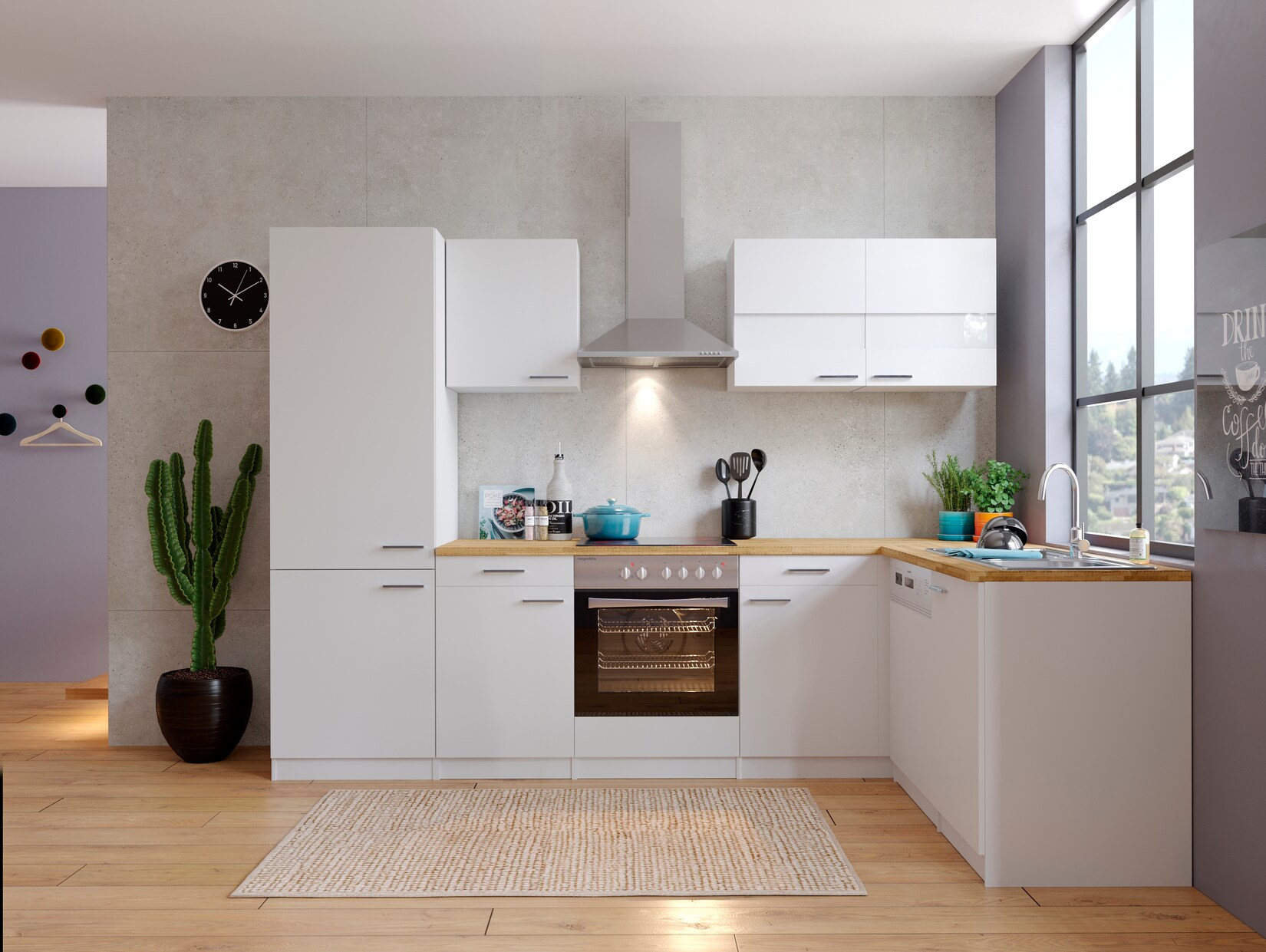 Respekta Winkelküche mit Kühl-Gefrierkombination KBL280WWCGKEG 280 cm -weiß | 02100000881222