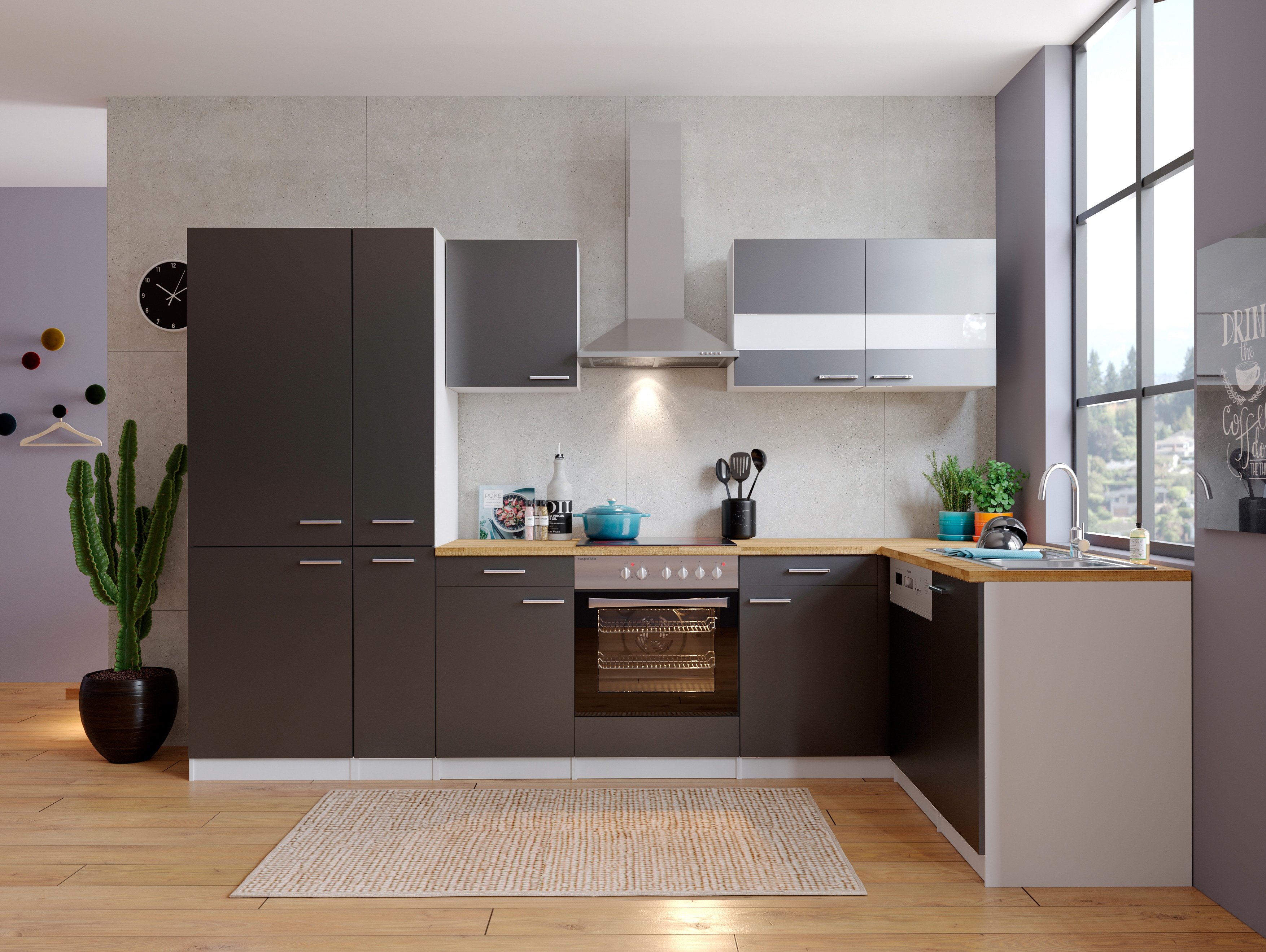 Respekta Winkelk&uuml;che mit K&uuml;hl-Gefrierkombination KBL310WGCGKEG 310 cm -grau - Bild 1