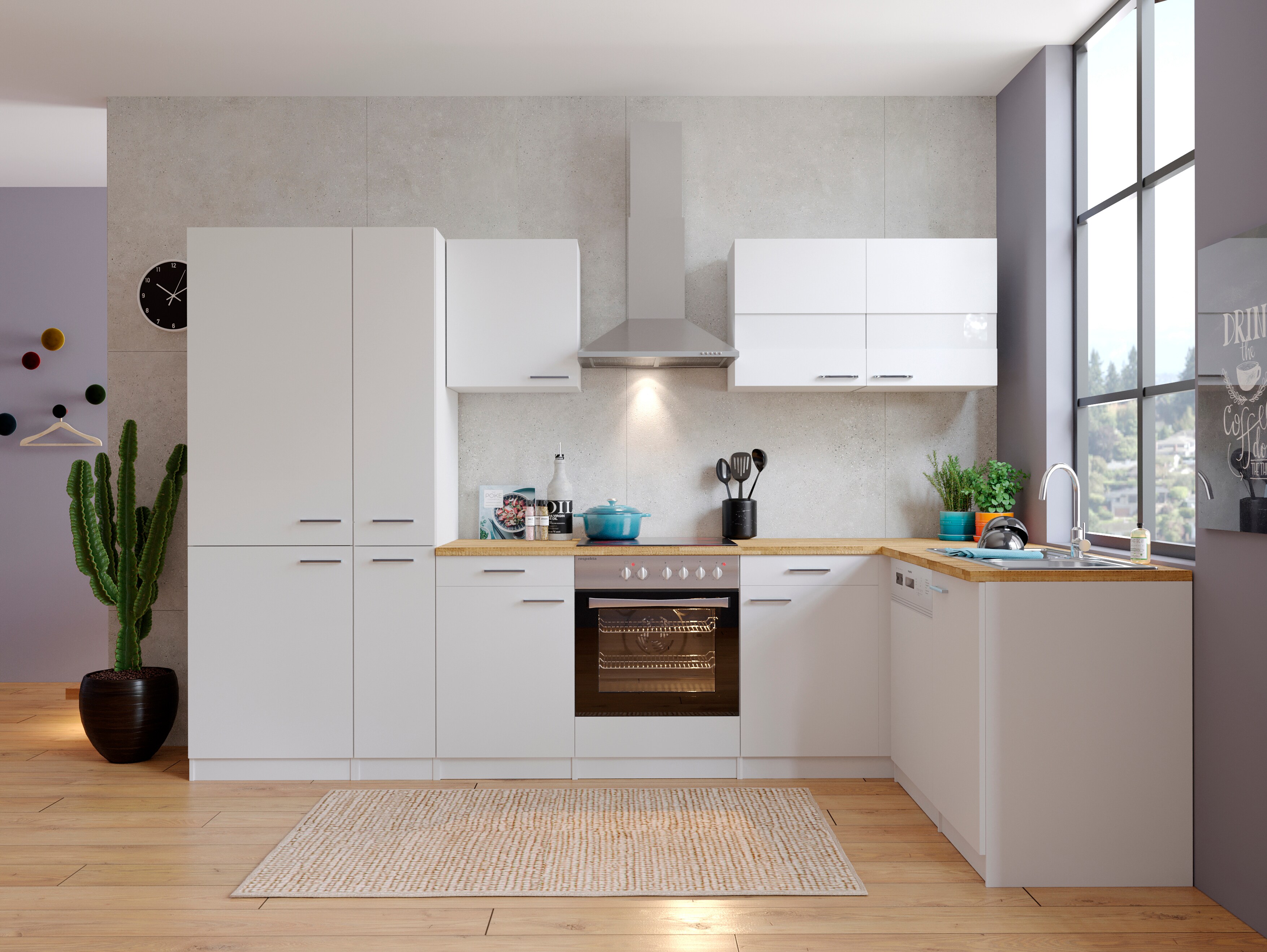 Repekta Winkelk&uuml;che mit K&uuml;hl-Gefrierkombination KBL310WWCGKEG 310 cm -wei&szlig; - Bild 1