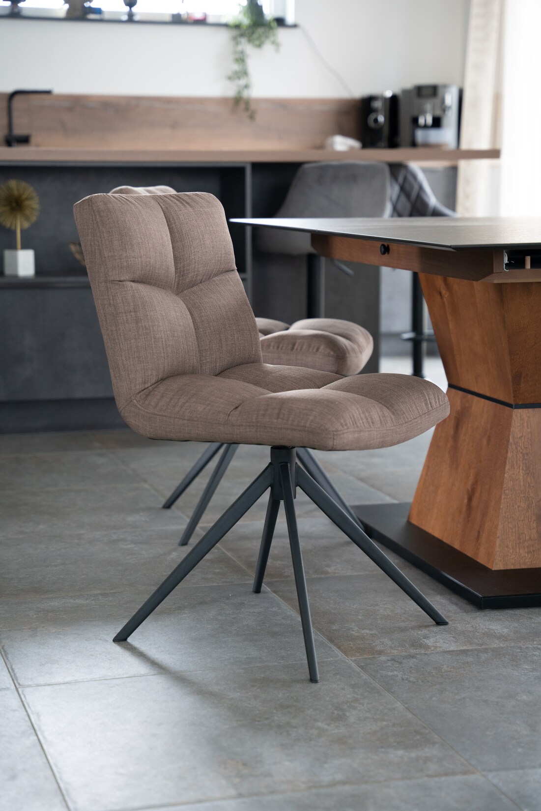 HOME DELUXE Esszimmerstuhl drehbar 8er Set NODA  – Webstoff Grau/Braun | 04058166266545