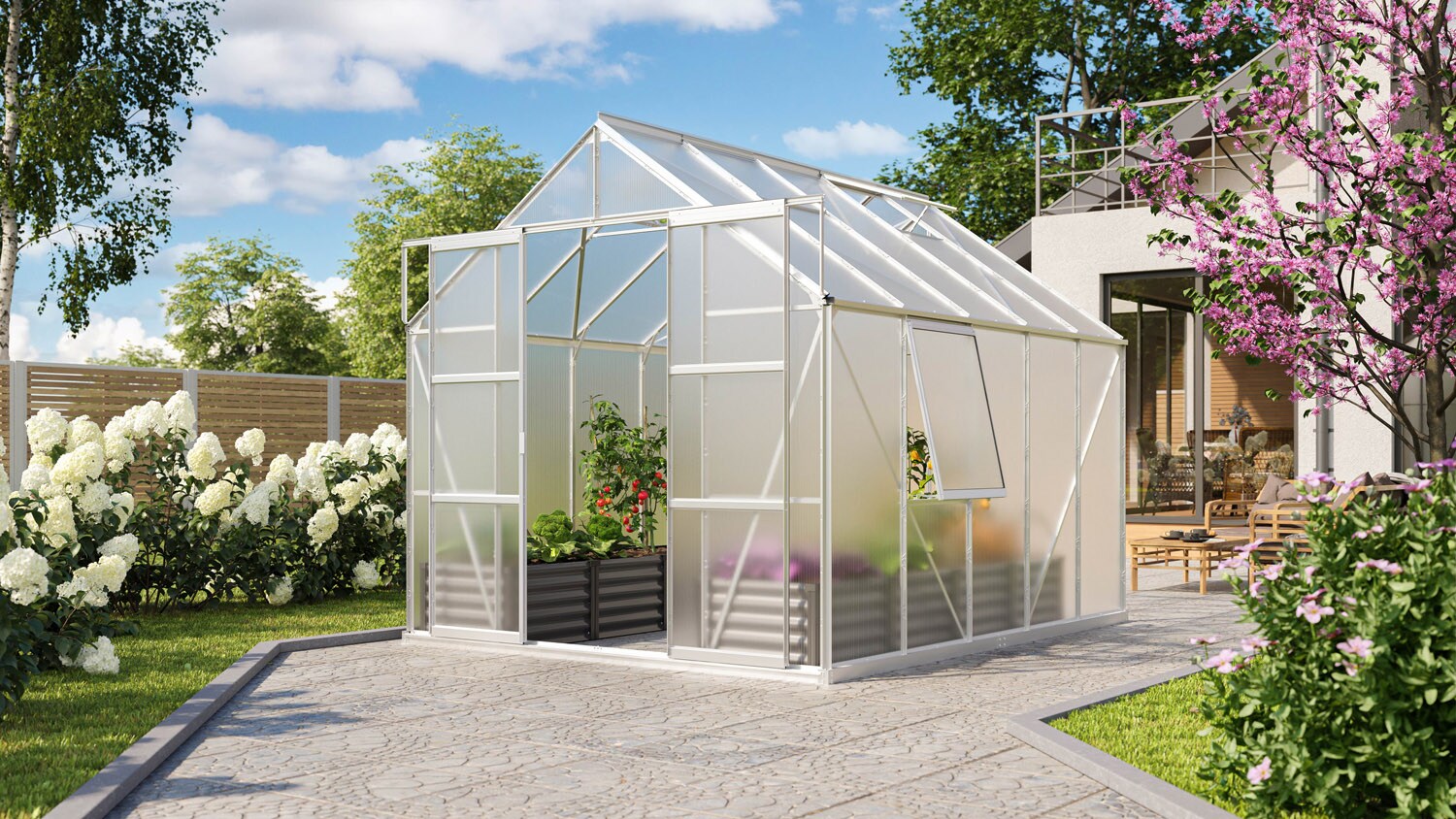 Comfort Edition Jupiter 8300 HKP 6mm, alu inkl. Fundamentrahmen, automatischem Fensteröffner, Regenfallrohr-Set und Seitenfenster | 04005717205683